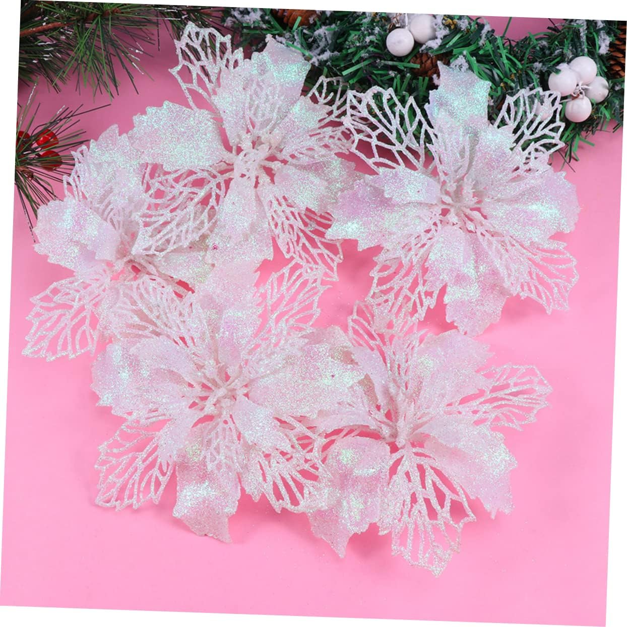 Abaodam 36 Pcs Hollow Out Christmas Flower 16c Christmas Tree Glitter Powder Charm