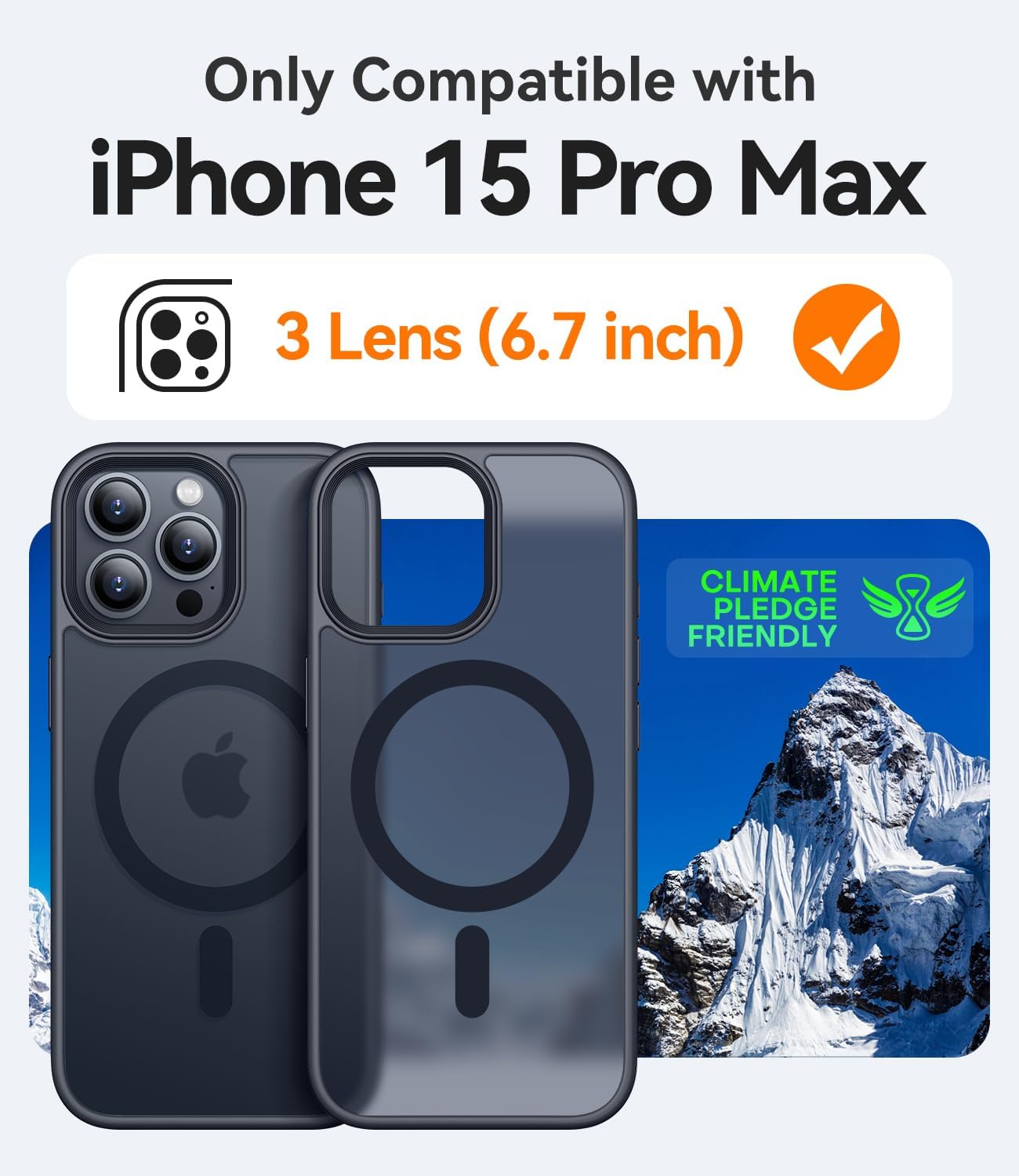 CANSHN Funda magnética diseñada para iPhone 15 Pro Max compatible con Magsafe translúcida mate delgada y a prueba de golpes, funda protectora para