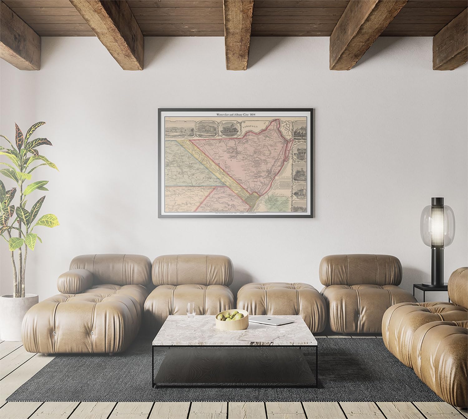 Póster de mapa histórico de Albany Watervleit 1854 New York Shakers Tivoli Hollow Boght Albany Co. TM  11×17, 12×18, 16×24, 24×36, arte de pared