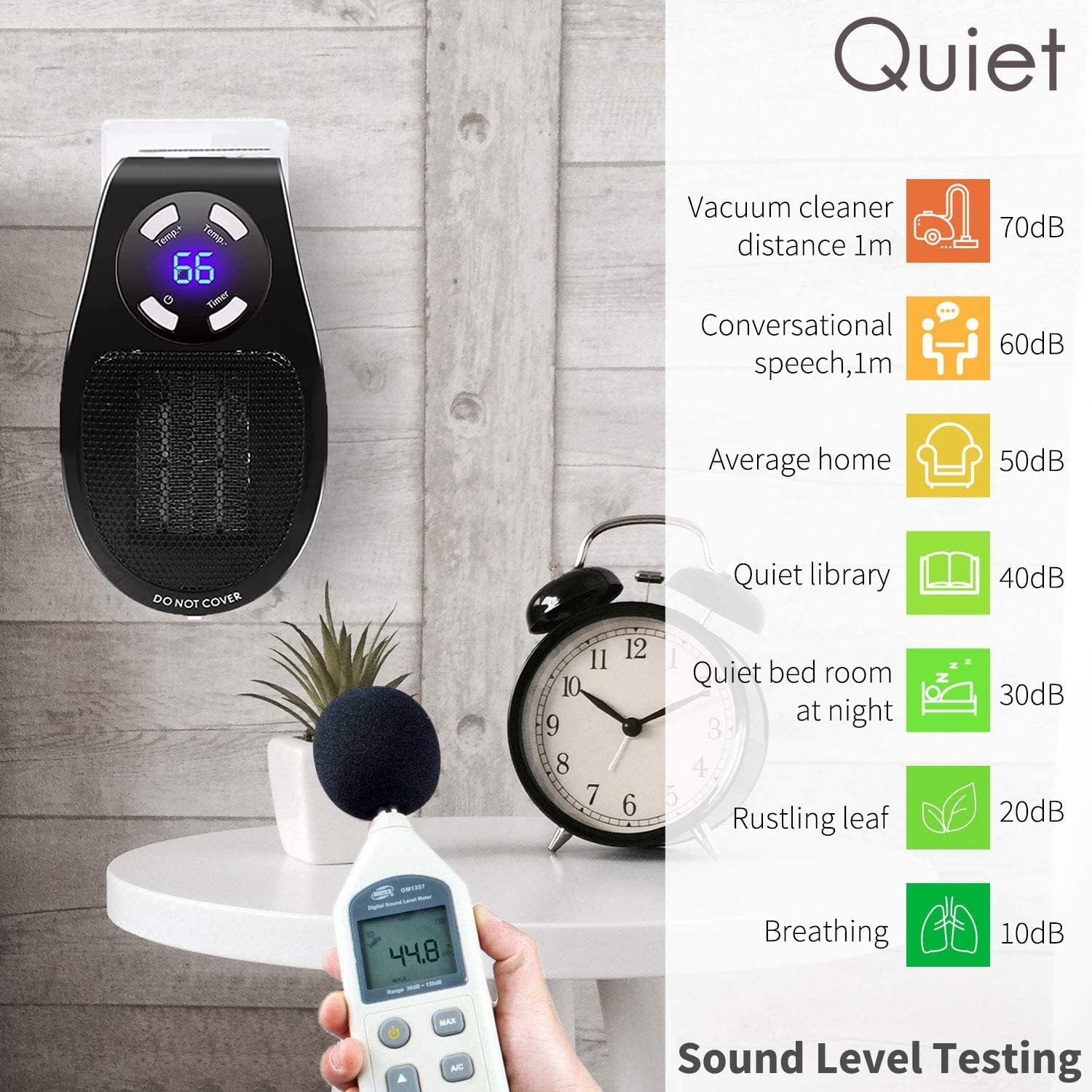 Calentador eléctrico inteligente de 500 W con termostato y temporizador ajustables, protección contra sobrecalentamiento, pantalla LED,