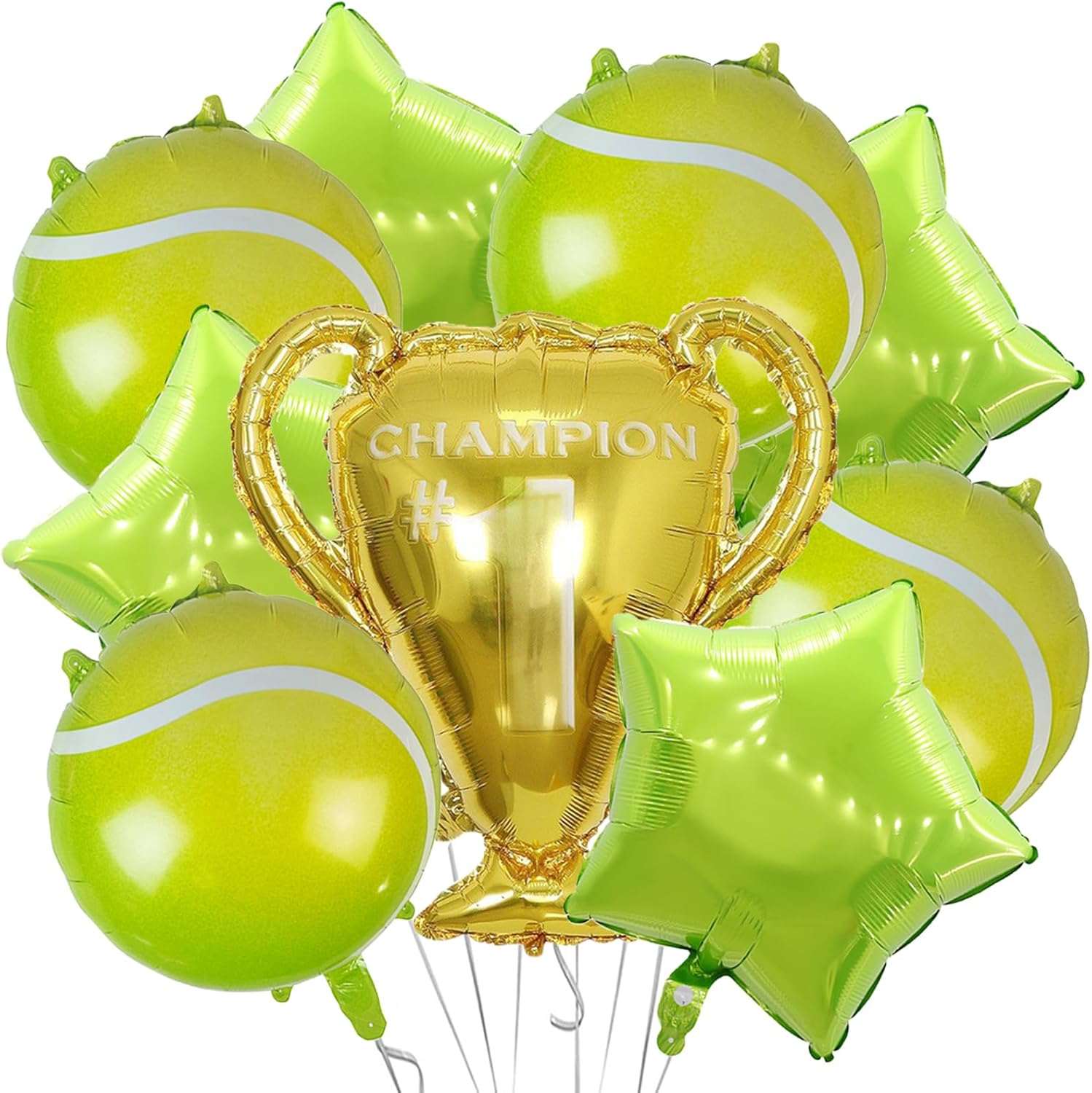 9 globos de fiesta de tenis, globos de papel de aluminio, globos de papel de aluminio de trofeo dorado, globos de estrella verde para hombres,