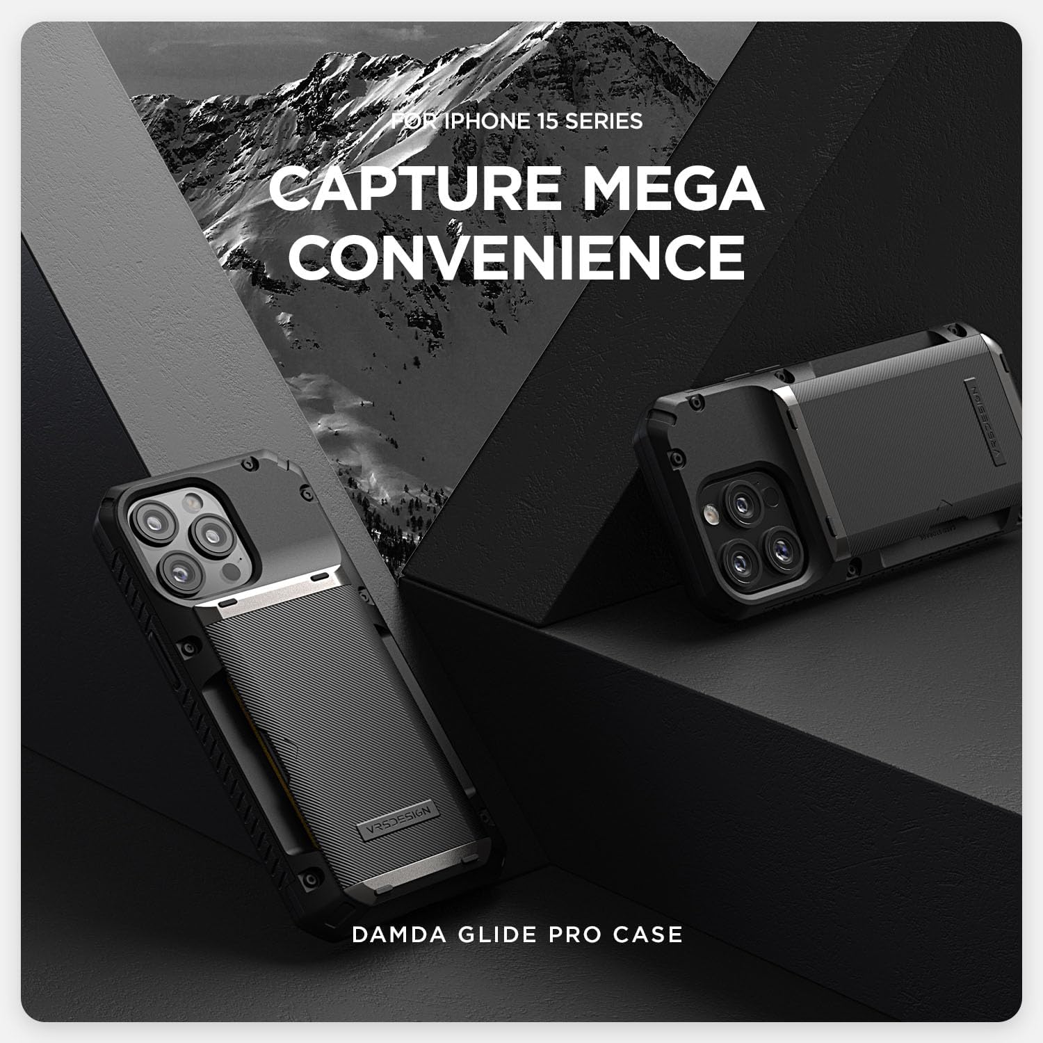 VRS DESIGN Damda Glide Pro – Funda para iPhone 15, resistente funda semiautomática (4 tarjetas) compatible con iPhone 15 (2023)