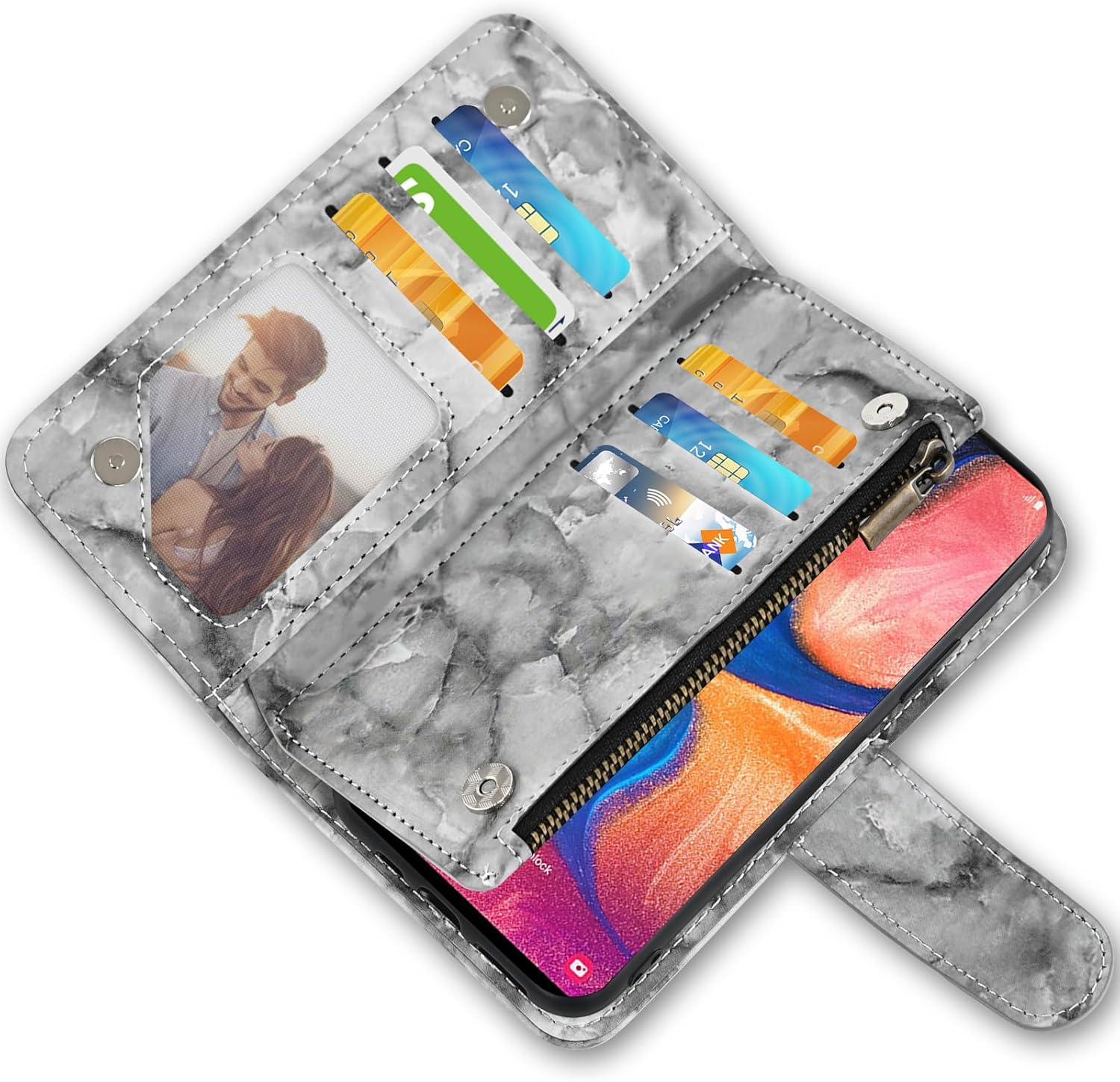 Asuwish Funda de teléfono para Samsung Galaxy A20 A30 con protector de pantalla de vidrio templado y soporte de ranura de cuero de mármol con ranura