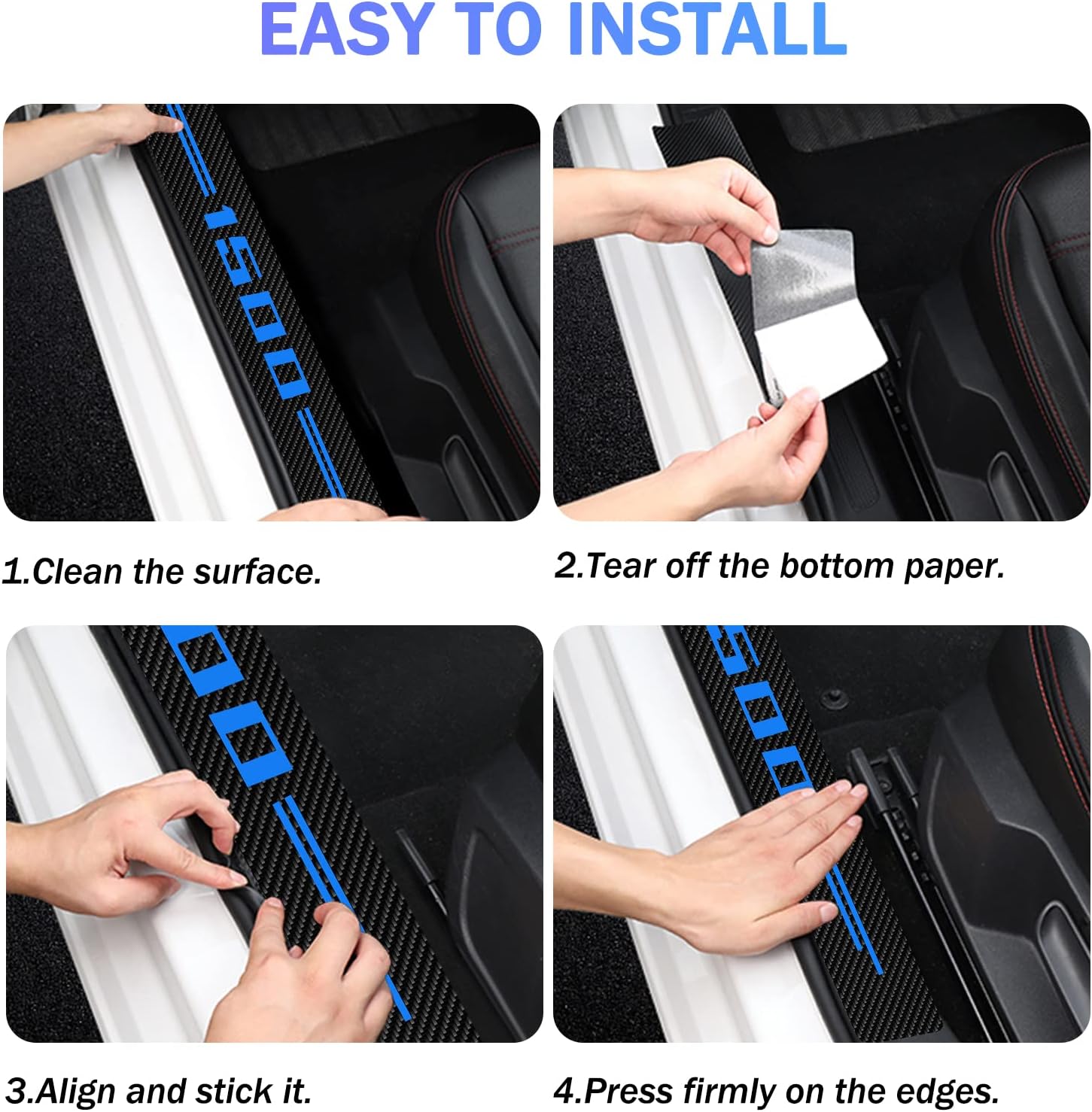4 unidades para RAM 1500 protectores de umbral de puerta de automóvil, calcomanía de cuero de fibra de carbono para umbral de puerta de automóvil