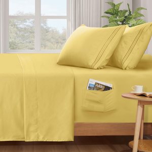 SiinvdaBZX Juego de sábanas de bolsillo extra profundo tamaño King, se adapta a colchones de hasta 24 pulgadas de grosor, sábanas amarillas de SiinvdaBZX Juego de sábanas de bolsillo extra profundo tamaño King, se adapta a colchones de hasta 24 pulgadas de grosor, sábanas amarillas de