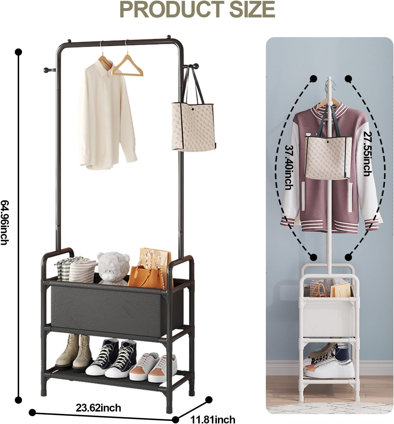Percheros de ropa de 3 niveles para colgar ropa para niños, organizador pequeño con estantes para una habitación pequeña, resistente sobre ruedas,