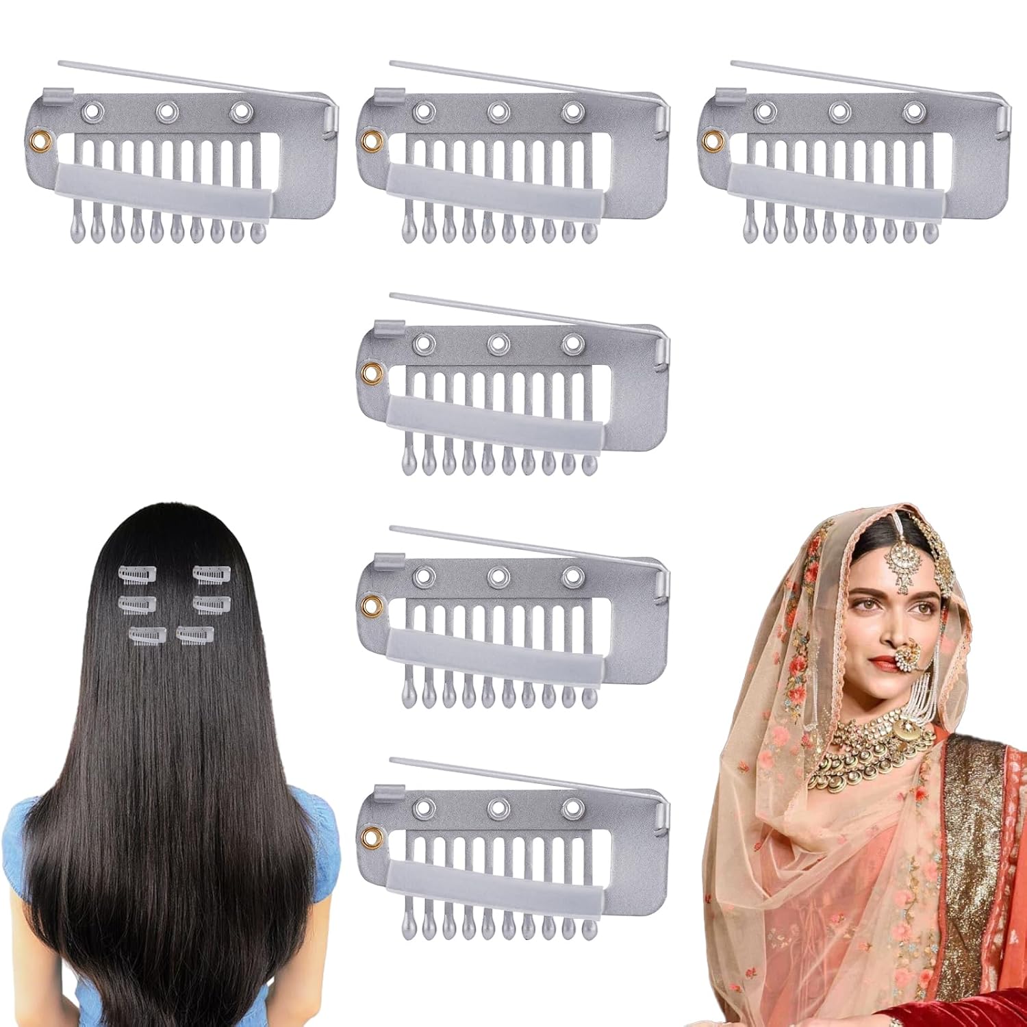 XIHIRCD 6 clips Chunni con pasadores de seguridad, clips de peluca ocultos de acero inoxidable con pasador de seguridad, clips de agarre Chunni
