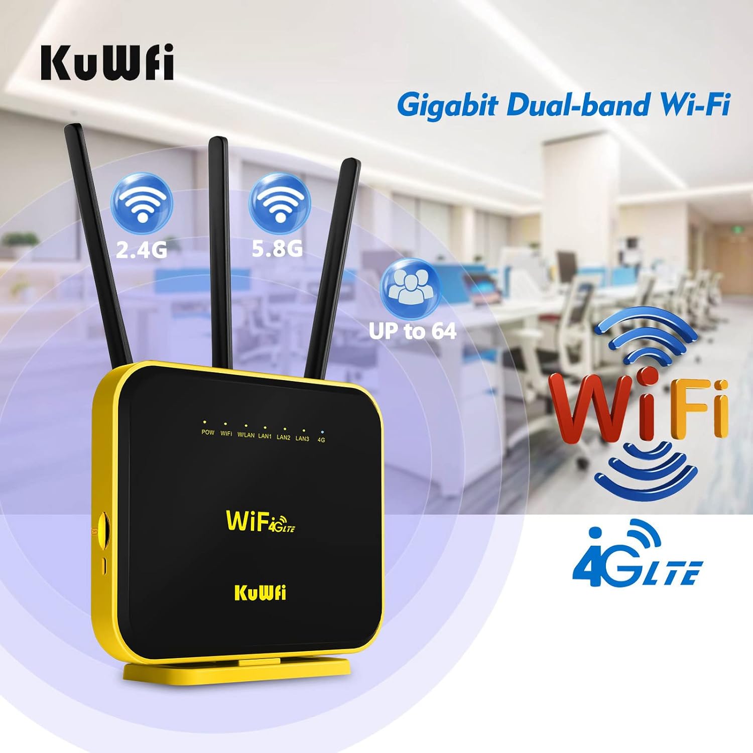 KuWFi Router 4G LTE Cat12 1200Mbps Dual Band Gigabit WiFi Celular Cloud SIM Router Antena externa con datos de 2 GB de largo alcance inalámbrico LTE