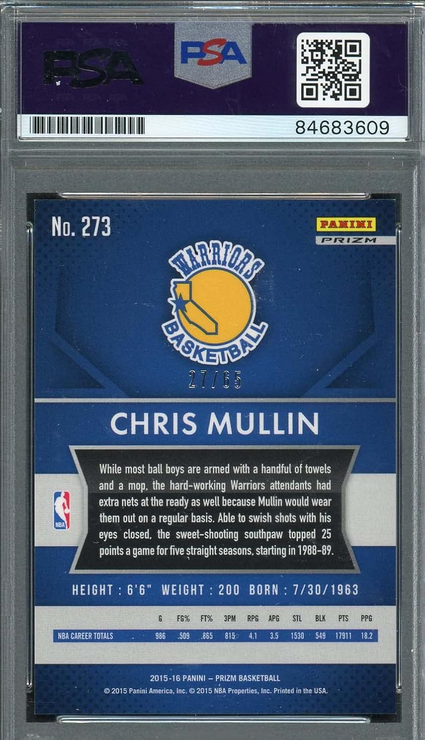 Chris Mullin Autographed 2015 Panini Orange Prizm Signed Card #273 Auto PSA 10