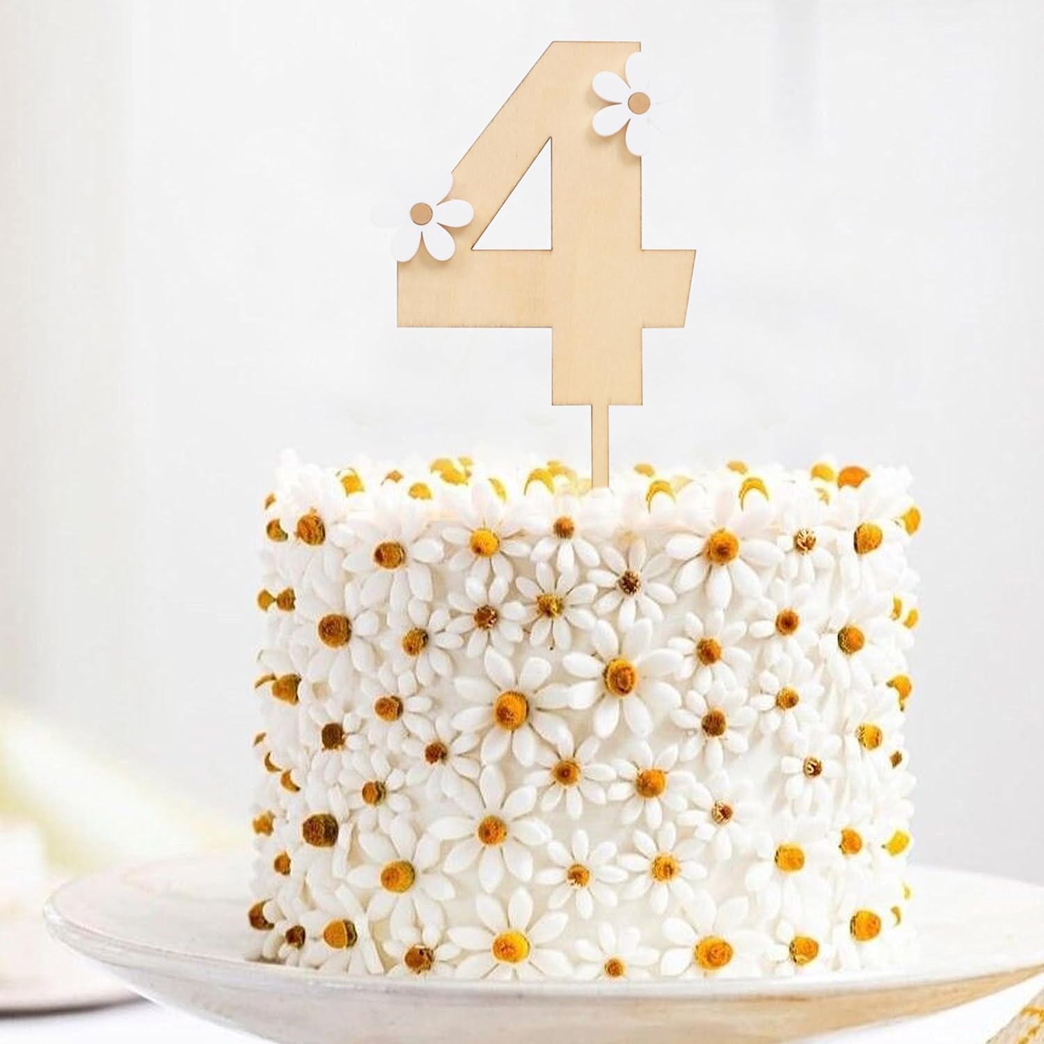 Decoración de madera para pastel de margaritas para 4 cumpleaños, decoración de fiesta de cumpleaños de margaritas, cumpleaños retro, cumpleaños