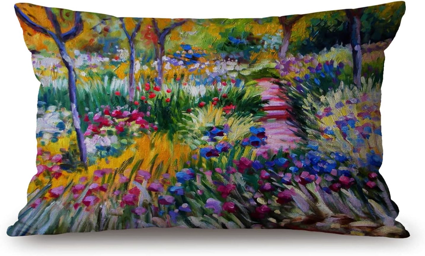 Monet Painting – Funda de cojín decorativa de lino y algodón para sofá, cama, 12 x 20 pulgadas