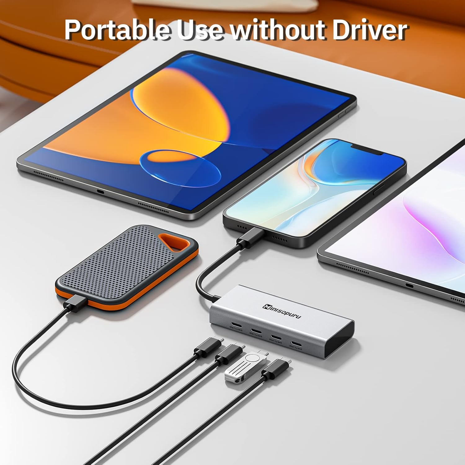 Minisopuru Divisor USB C  Hub USB C de 4 puertos para portátil, solo transferencia de datos (no compatible con alimentación y video) USB C a USB C