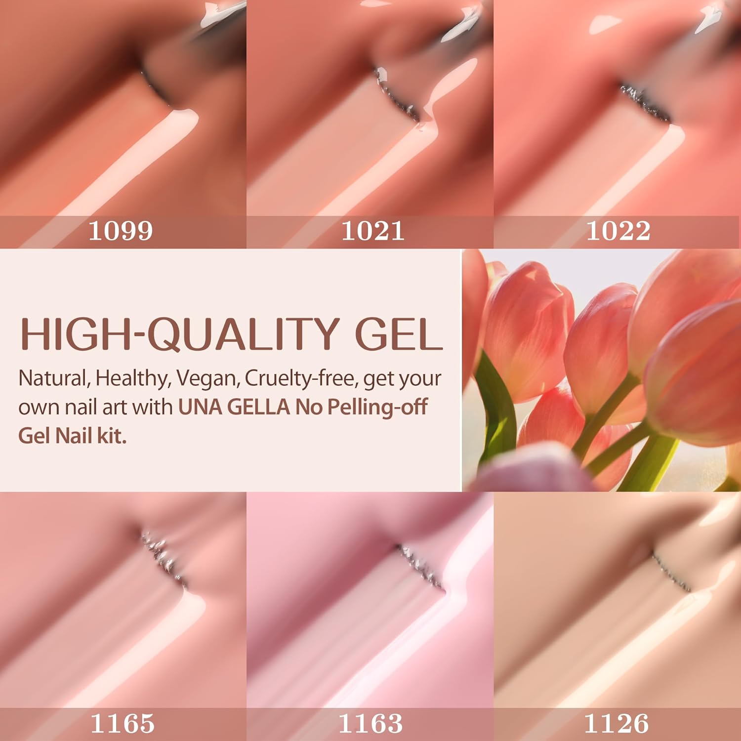 UNA GELLA Kit de iniciación de esmalte de uñas de gel, 6 colores con puntas de uñas postizas de gel de almendra, 5 en 1, capa base de gel de