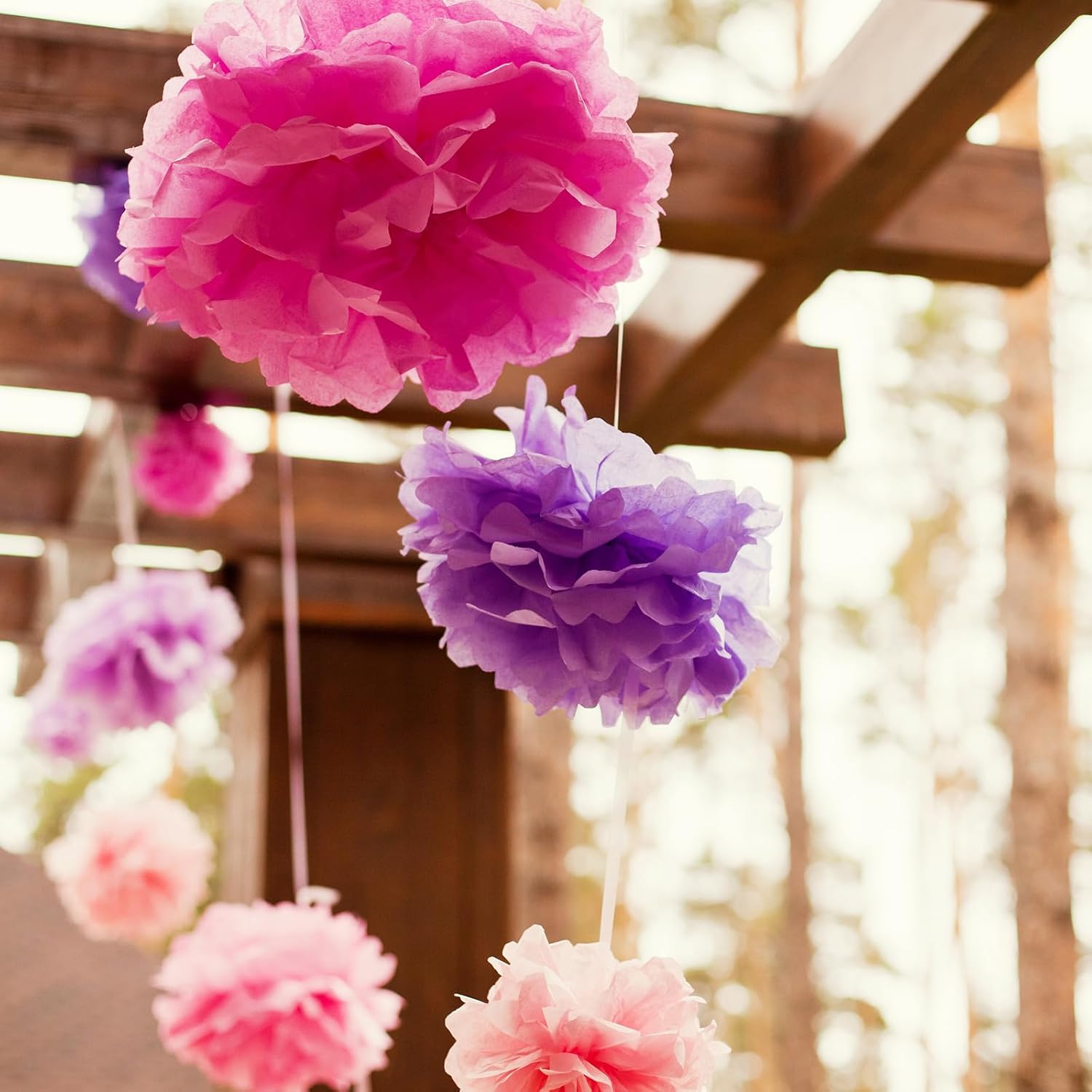 PATIKIL Pompones de tela de 4 pulgadas, paquete de 10 bolas de flores de papel para boda, despedida de soltera, cumpleaños, despedida de soltera,