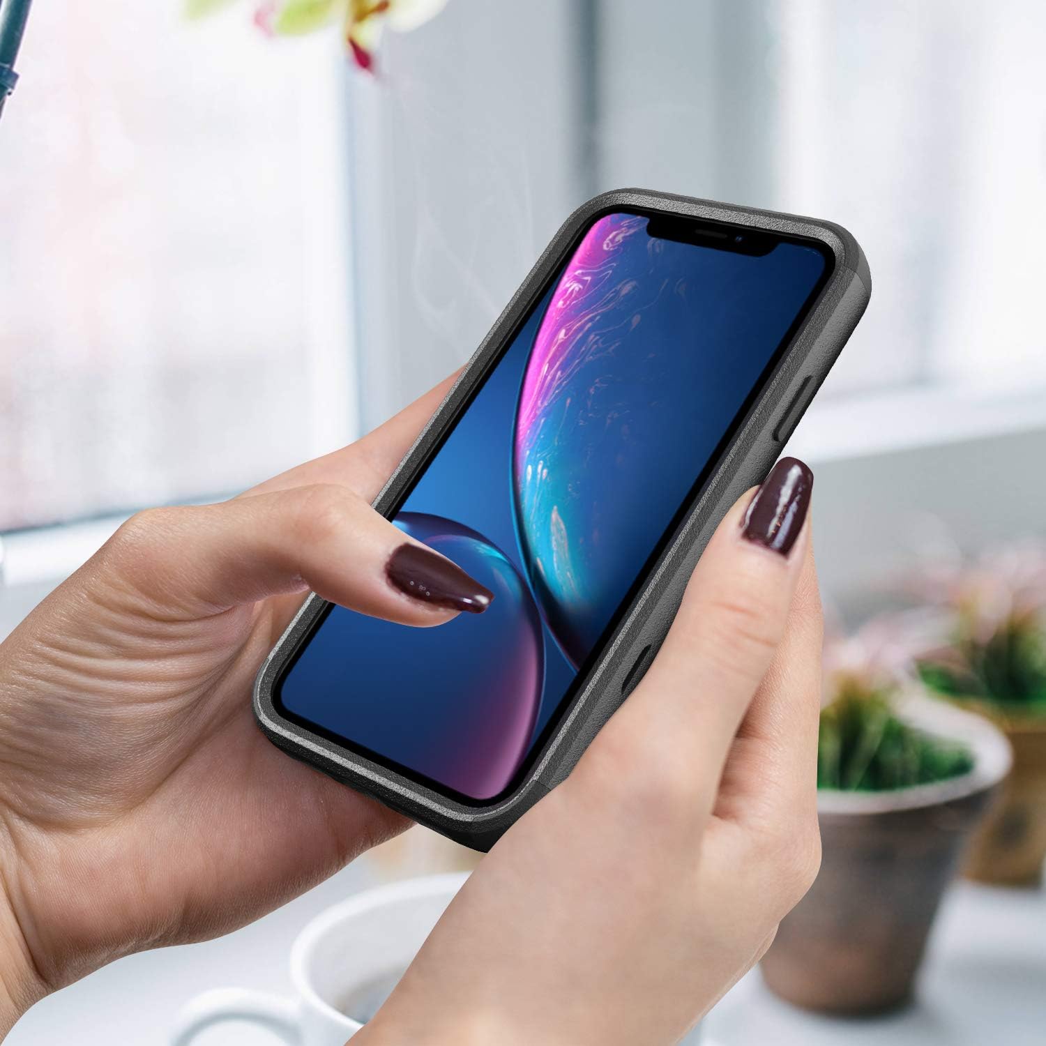 STORM BUY Funda compatible con Apple iPhone XR, resistente negra y negra con a prueba de golpes a prueba de caídas fundas protectoras para iPhone XR