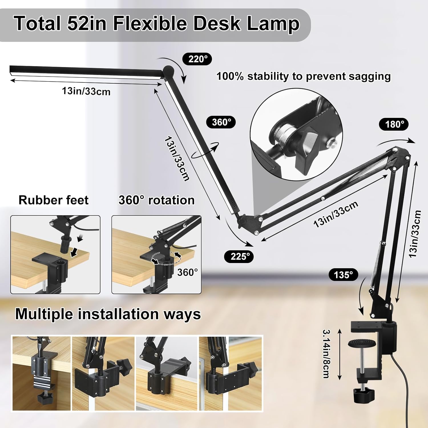 Lámparas de escritorio 2 en 1 para oficina en casa, lámpara de escritorio LED grande de 24 W con control remoto, lámpara de escritorio de