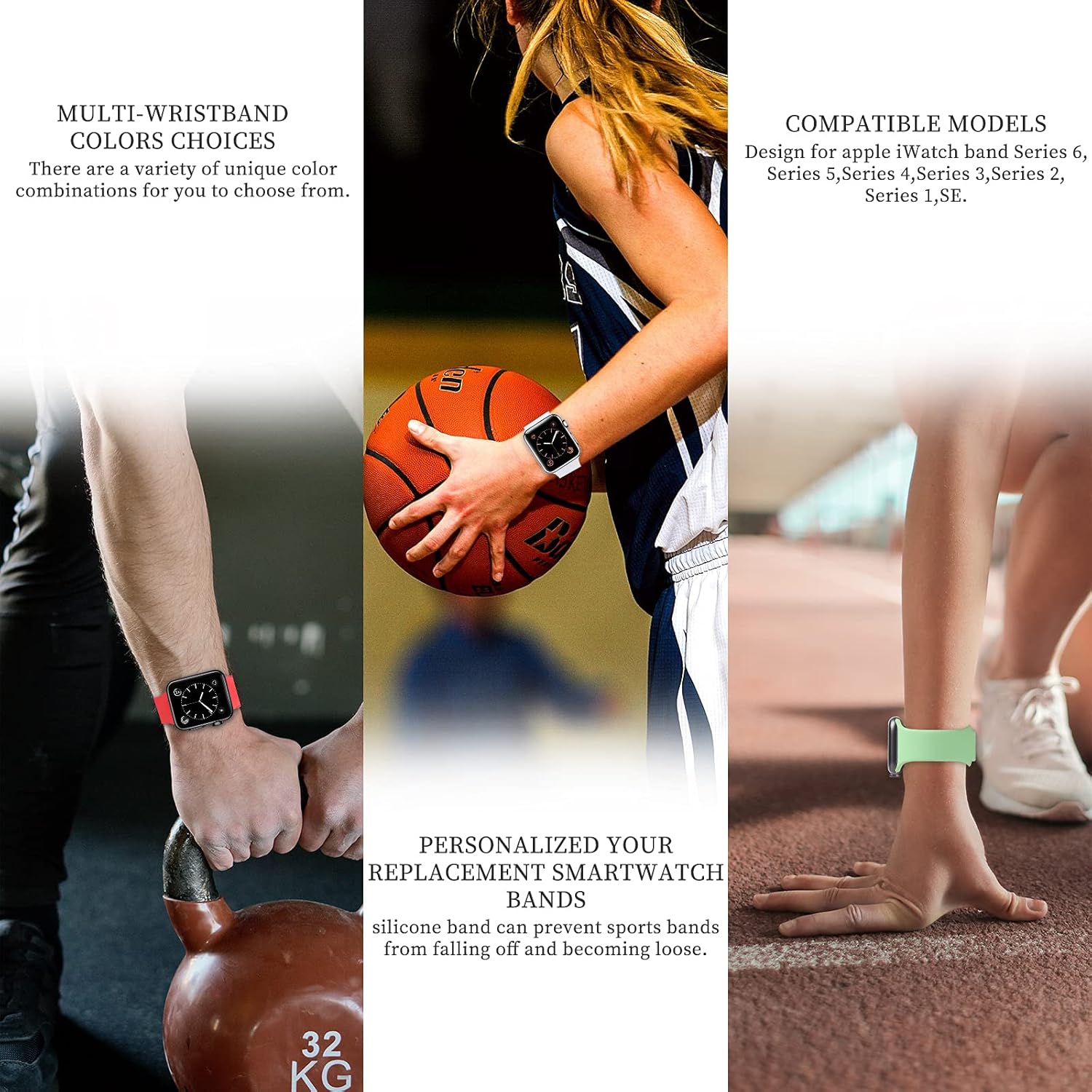 Correas mejoradas compatibles con Apple Watch Band de 1.496in, 1.575in, 1.614in, correa de reloj deportiva de repuesto de silicona suave para iWatch