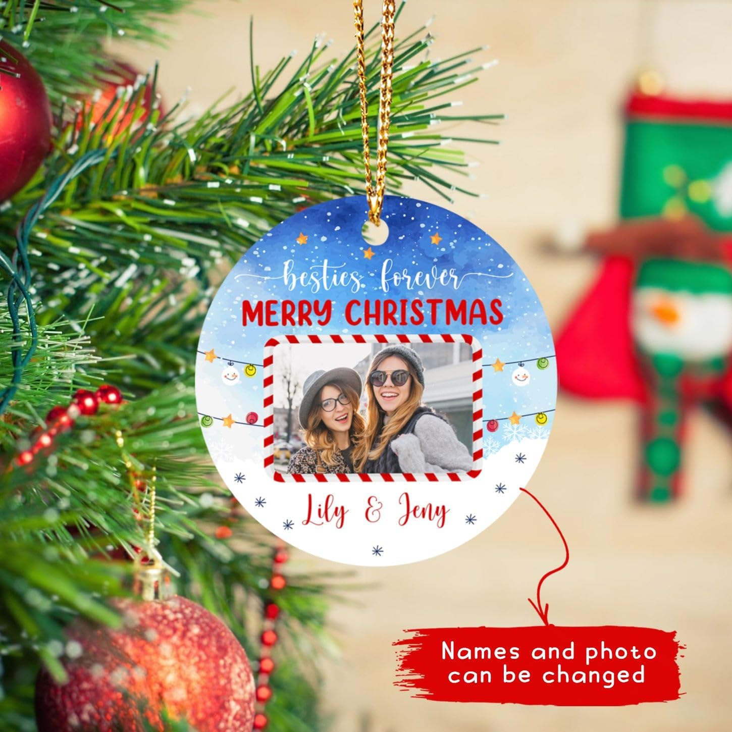Adornos de Navidad con foto personalizada 2023 para amigos, mejores para siempre, adorno de feliz Navidad, regalo de adorno de Navidad personalizado