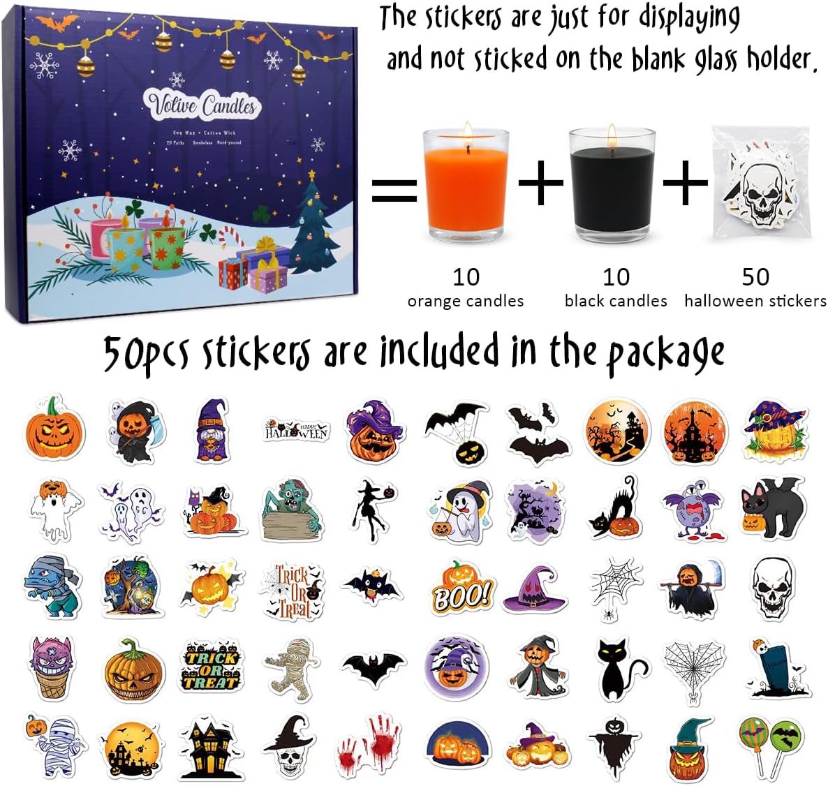10 velas votivas naranjas y 10 negras, vela de cera de soja sin perfume rellena en vidrio transparente para Halloween, otoño, decoración del hogar y
