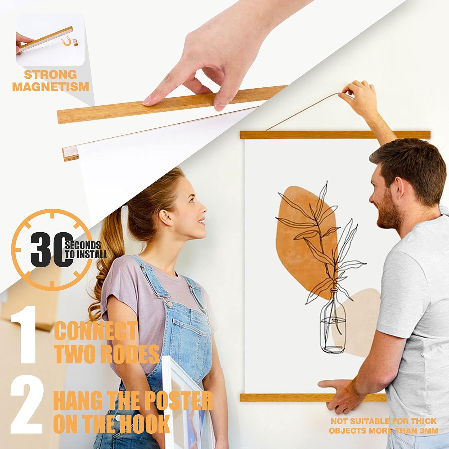 Ywlake – Kit de marco magnético de madera estilo gancho, para colgar pergaminos, pósteres, mapas, lienzos y obras de arte de 18 x 24 pulgadas, 18 x