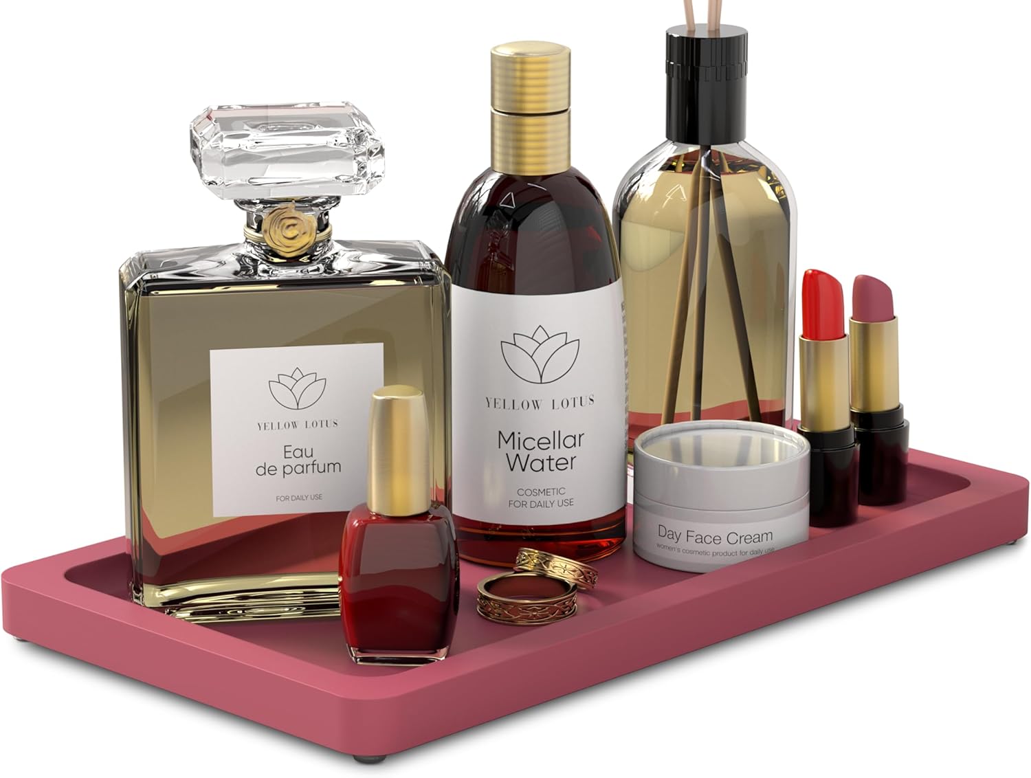 YELLOW LOTUS Bandeja de tocador rosa  Pequeña bandeja de perfume para tocador, pequeñas bandejas de madera para decoración, bandeja de joyería de