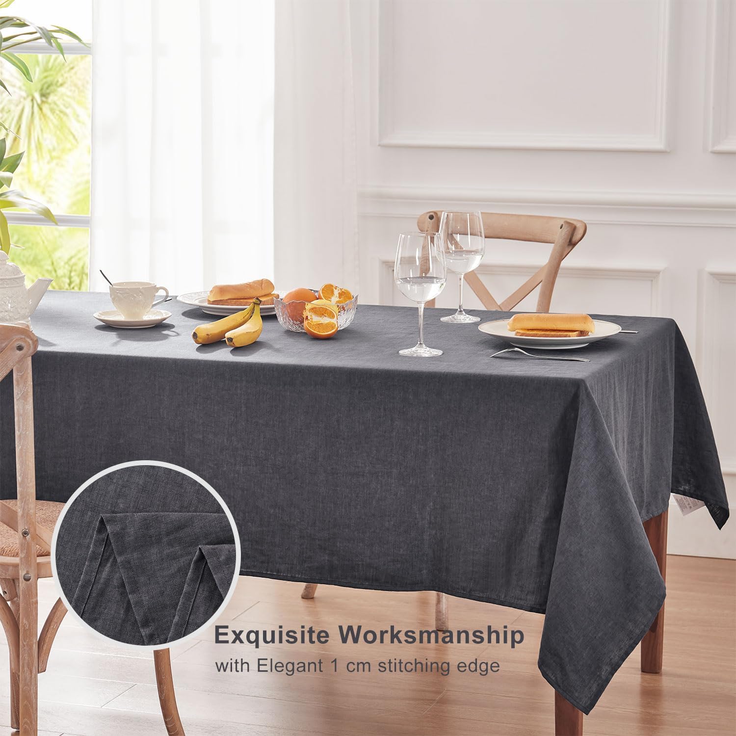 Mantel 100% de lino francés, mantel rectangular lavable para cocina, comedor, fiesta, cóctel, uso diario en interiores y exteriores (60 x 84