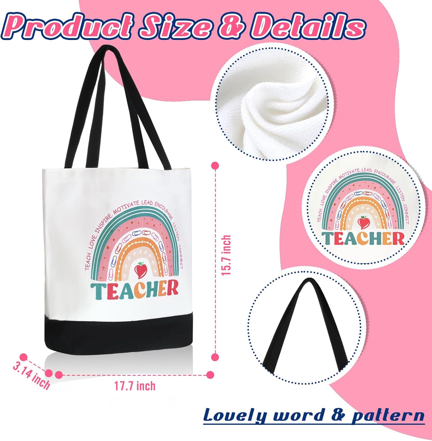 Mixweer 4 bolsas de lona para profesores, regalos de agradecimiento para profesores, bolsas de regalo para mujeres, regalos de Navidad, suministros