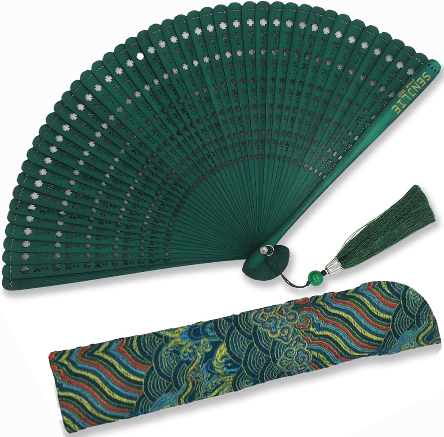 SENJLIE – Original hecho a mano chinojaponés hecho a mano bambú estilo vintage ventilador de mano plegable con una bolsa, regalo oriental para