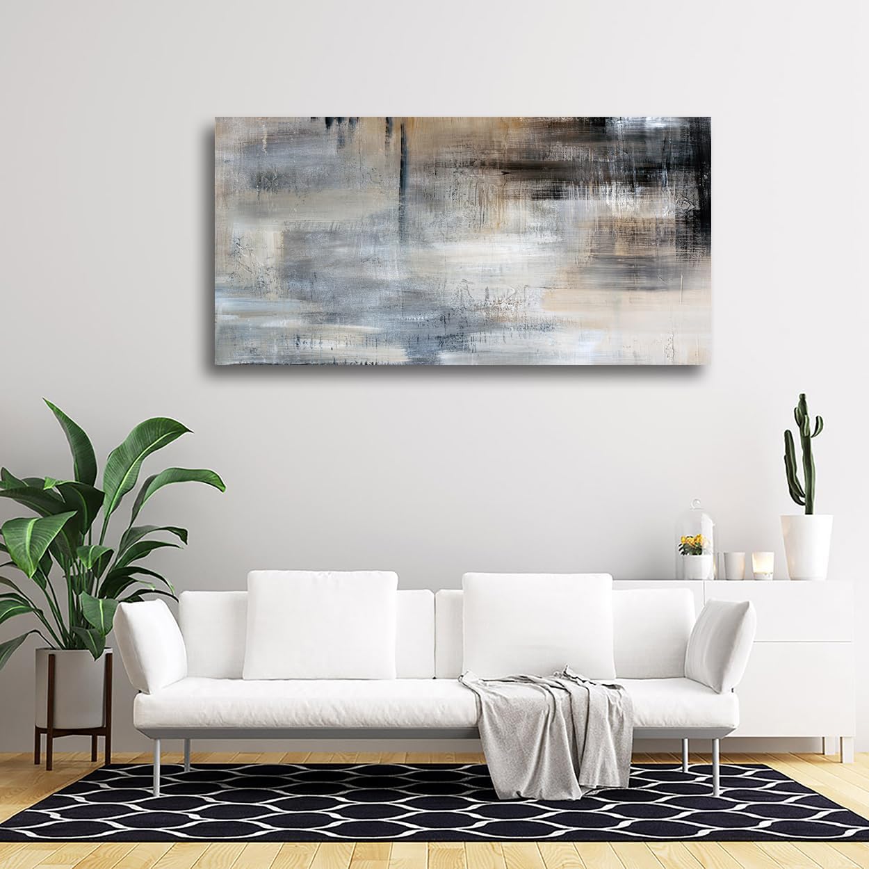 Jiuqinghua Impresiones en lienzo abstractas para decoración de pared, imagen grande, 1 panel, color gris y marrón, pintura de fondo abstracto para