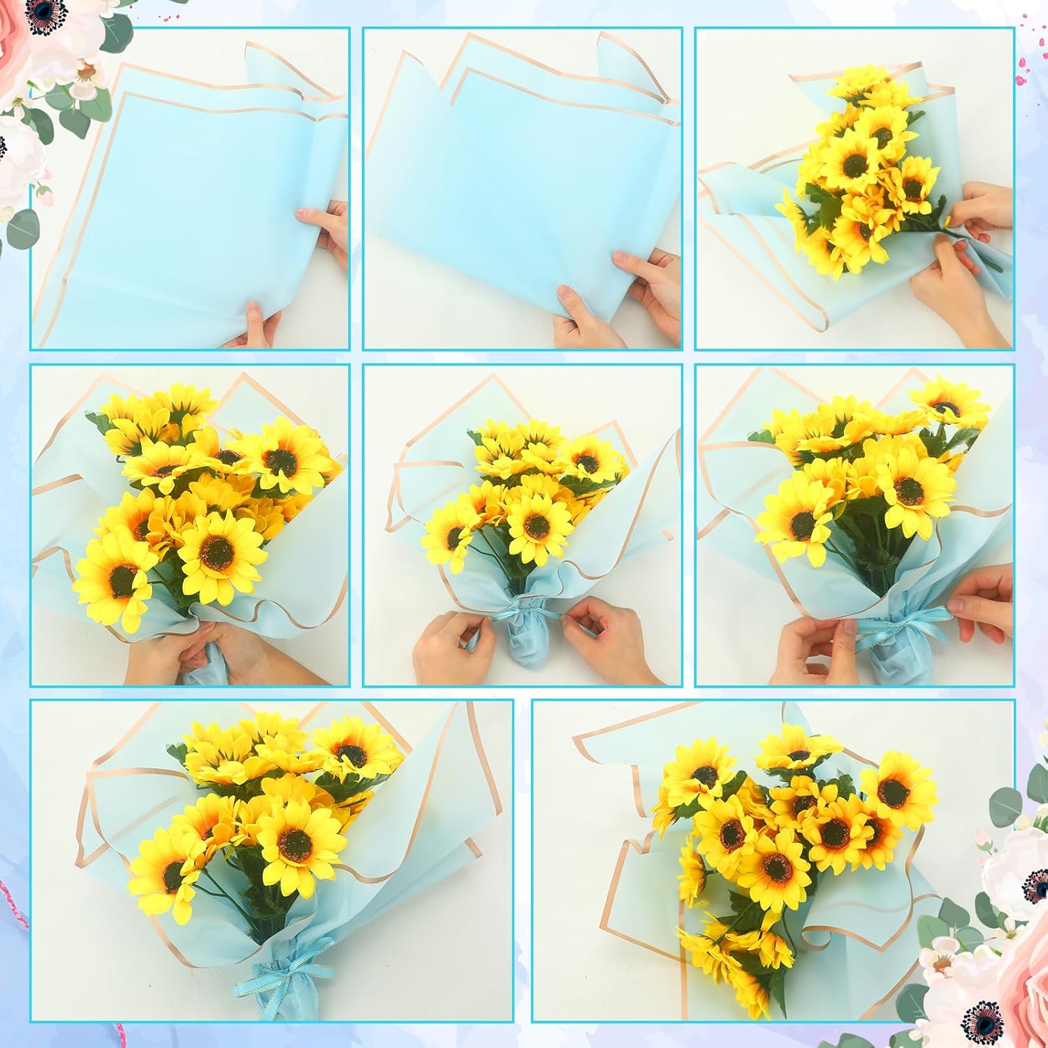 Qilery 243 piezas de papel de regalo para ramo de flores, impermeable, suministros de floristería con decoración de mariposas, coronas, cintas,