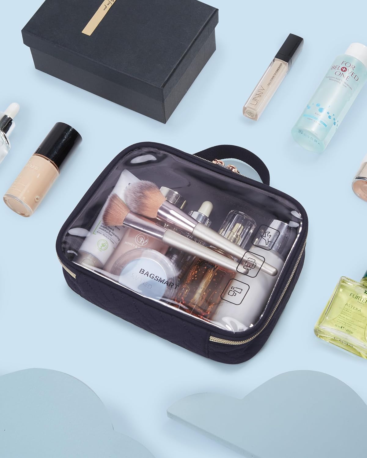 BAGSMART Bolsa de aseo aprobada por la TSA, organizador de cosméticos de maquillaje transparente, bolsa de viaje de tamaño de cuarto de galón para