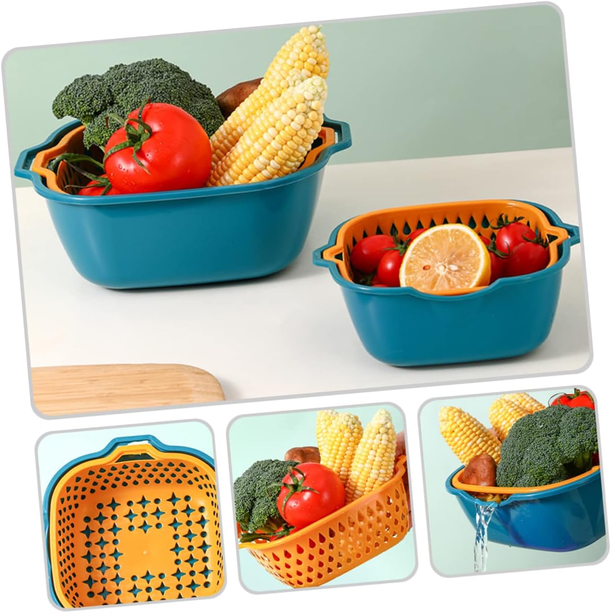 1 juego de cesta de drenaje para verduras, colador de plástico, colador de pasta, colador de cocina, colador de tazón con cuenco colador de arroz,