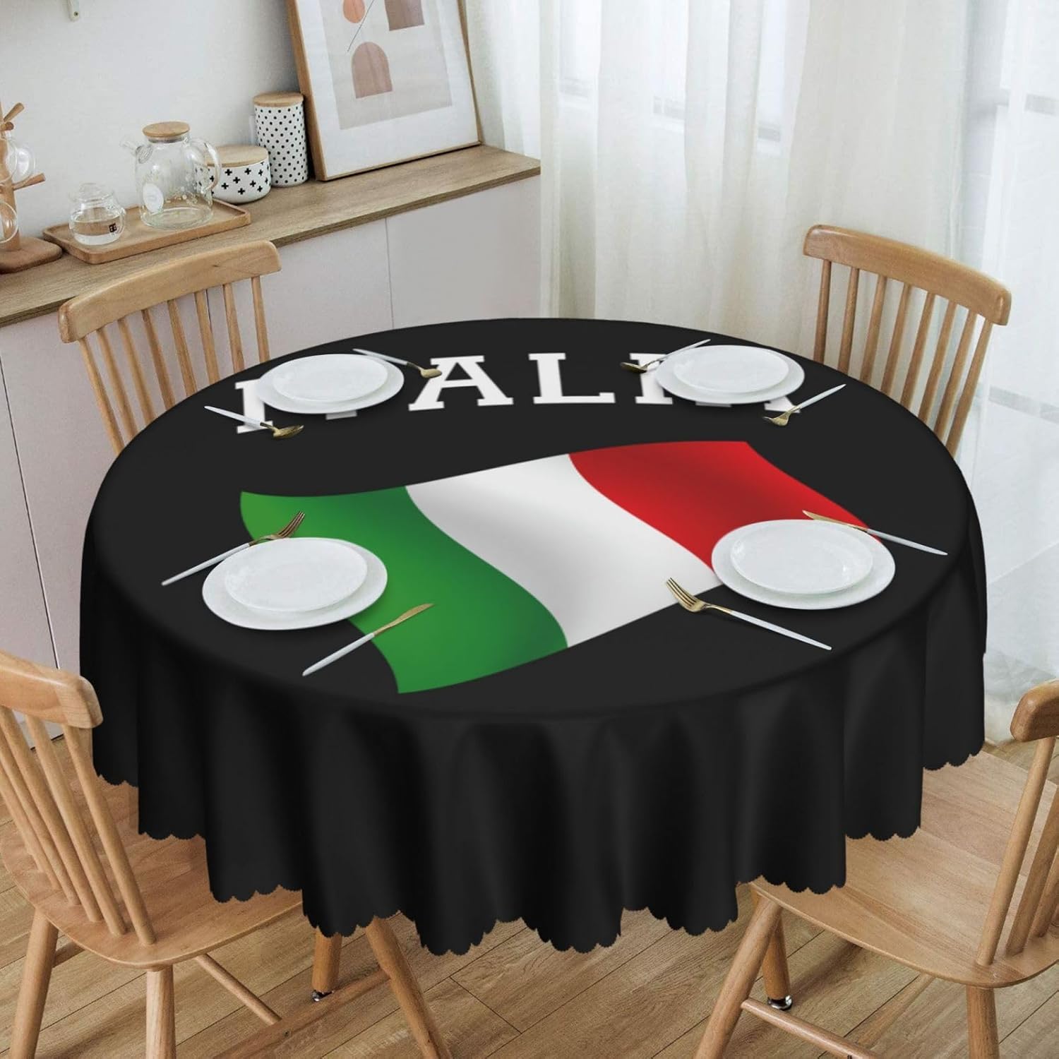 Mantel redondo de encaje con bandera italiana de Italia de 60 pulgadas para comedor, lavable, para vacaciones, hogar, picnic, fiesta, boda, bufé,