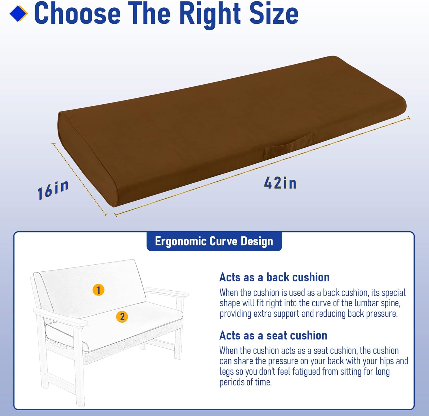 ROFIELTY Cojines de banco para exteriores. Cojines de asiento de 42 x 16 pulgadas, cojín de asiento y respaldo de doble propósito, cojines de sofá