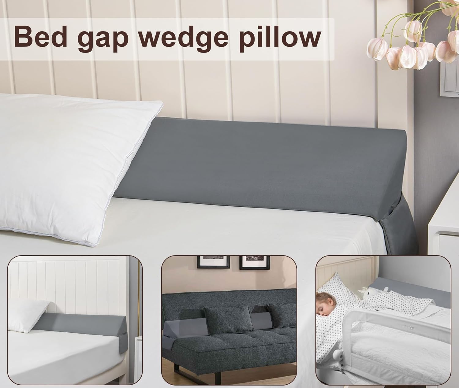 Vekkia Relleno de cuña para almohada de cama King para espacio de cabecera, relleno de espacio de cama  relleno de cuña para colchón, cierre de