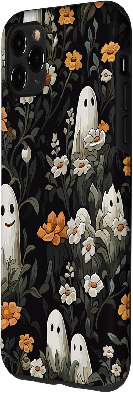 Funda con diseño floral para iPhone 11 Pro Max con diseño de fantasmas espeluznantes de Halloween