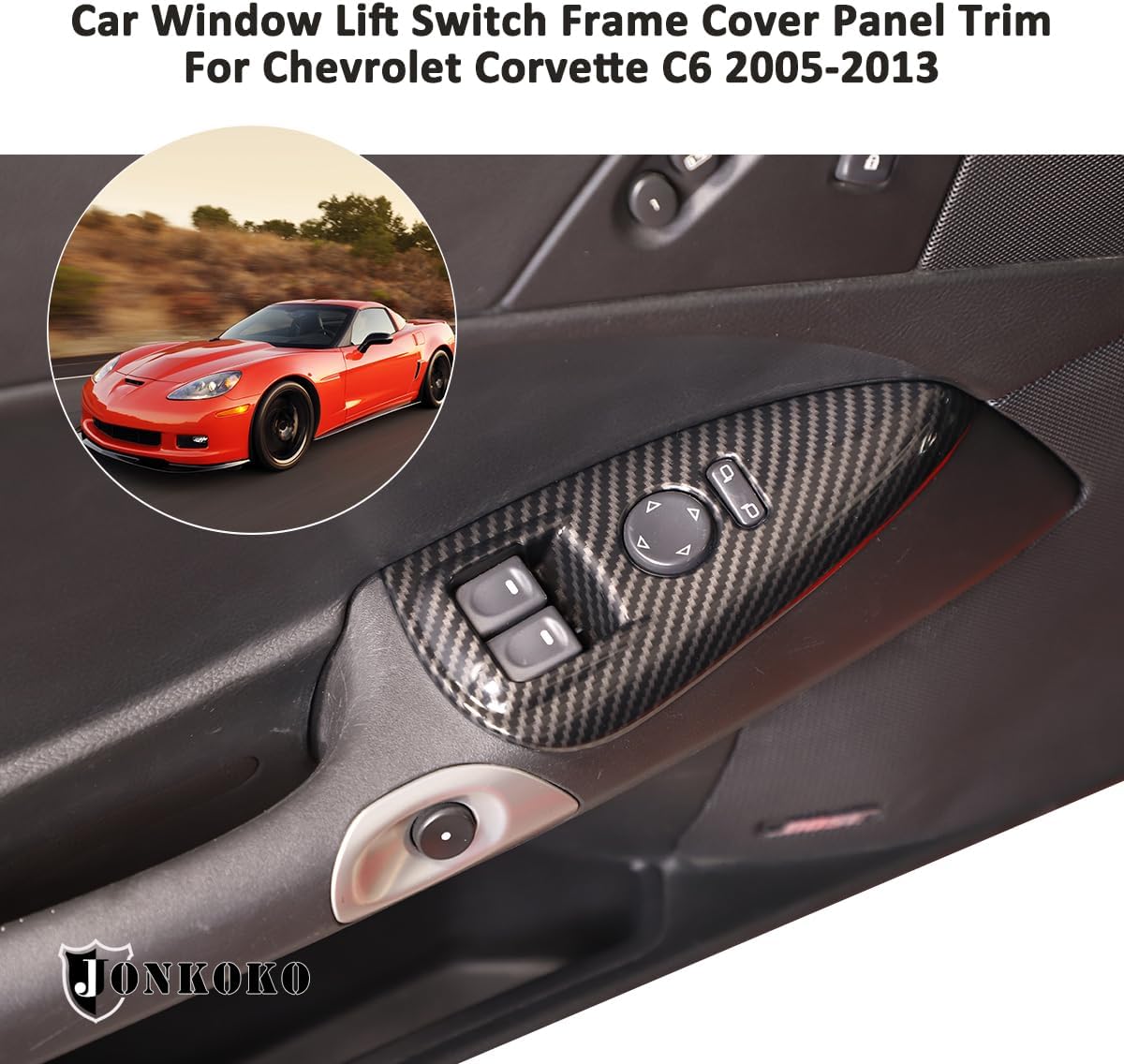 ABS Interruptor de elevación de ventana de coche Panel de botón Cubierta de marco Decoración Adhesivo para Chevrolet Corvette C6 2005-2013 Marco de