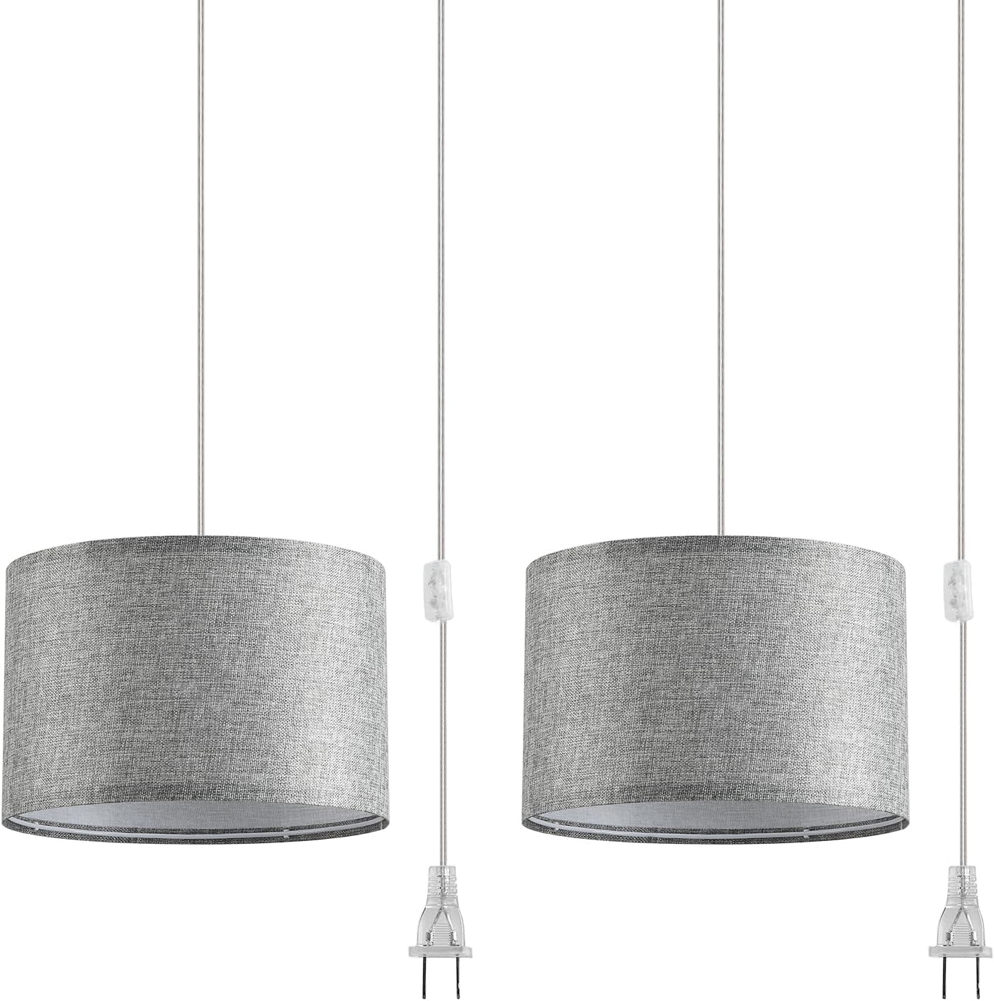 Paquete de 2 lámparas colgantes enchufables, luz colgante con cable transparente de 15 pies, interruptor de encendidoapagado, pantalla de lámpara de