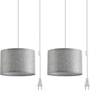 Paquete de 2 lámparas colgantes enchufables, luz colgante con cable transparente de 15 pies, interruptor de encendidoapagado, pantalla de lámpara de Paquete de 2 lámparas colgantes enchufables, luz colgante con cable transparente de 15 pies, interruptor de encendidoapagado, pantalla de lámpara de