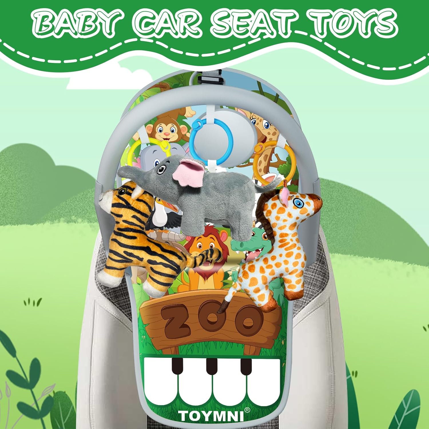 TOYMNI Juguetes de asiento de automóvil para bebés de 6 a 12 meses, juguetes de asiento de automóvil con piano de pedal musical, juguetes de viaje
