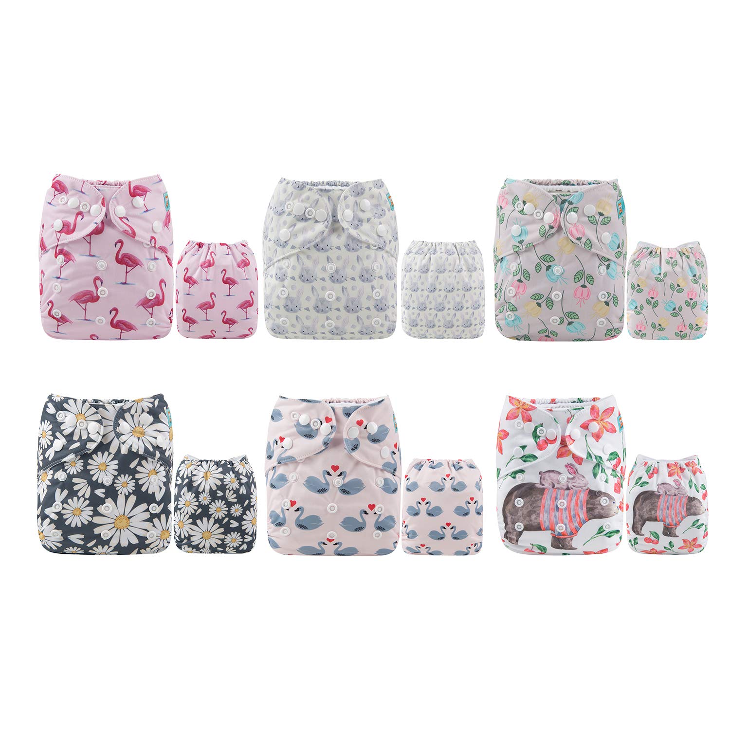 ALVA Pañal de tela de talla única, ajustable, lavable, reutilizable para bebés y niñas, paquete de 6 con 12 insertos 6DM61