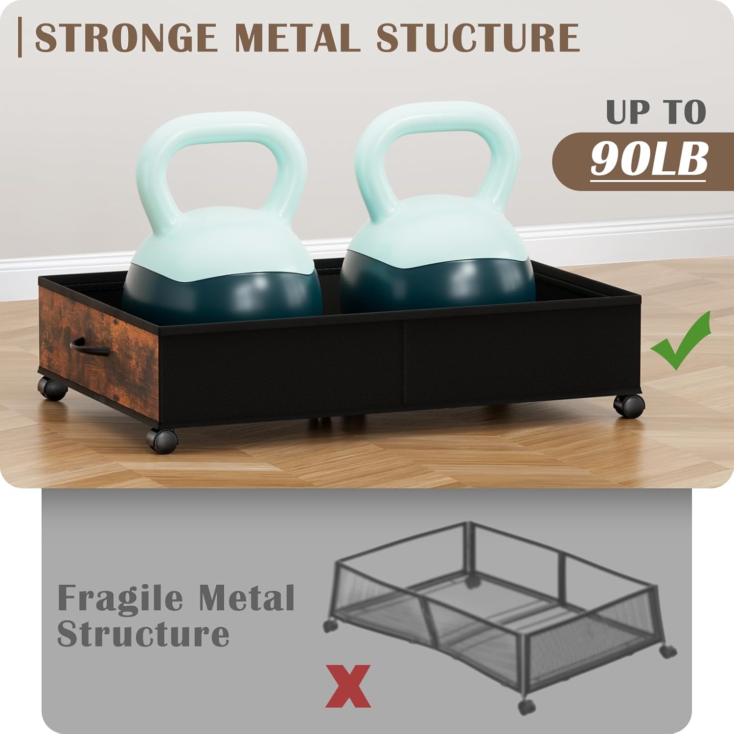 SOELDI – Paquete de 2 contenedores de almacenamiento debajo de la cama con ruedas de 50 pulgadas de largo x 2 unidades, contenedores de