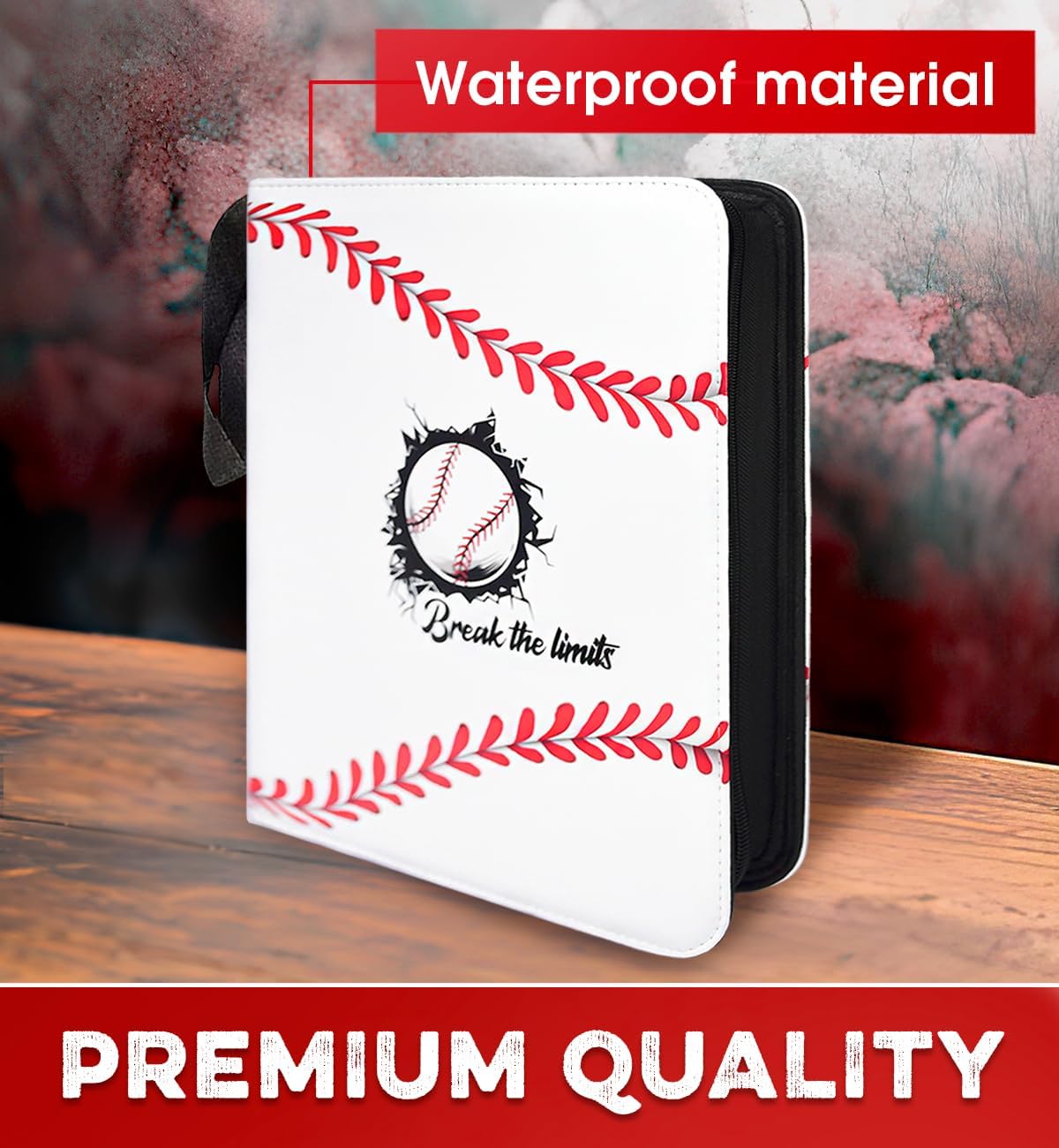 Generic Carpeta de tarjetas de béisbol con 9 bolsillos, material de piel sintética, capacidad para 900 tarjetas, 3 anillos, 50 hojas, color rojo