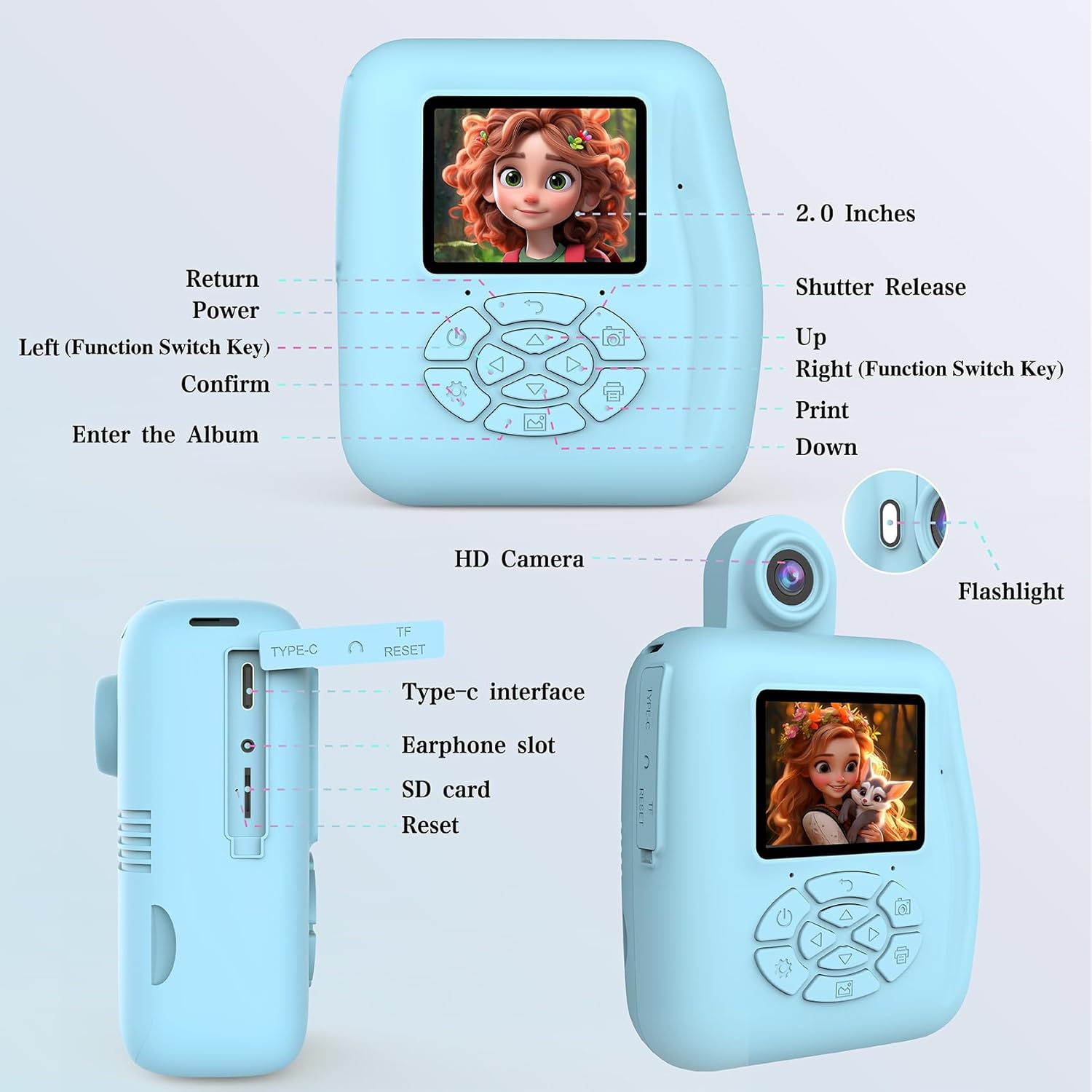 Cámara de impresión instantánea para niños, cámara de impresión instantánea para niños, cámara sin tinta, cámaras de video digitales para niños,