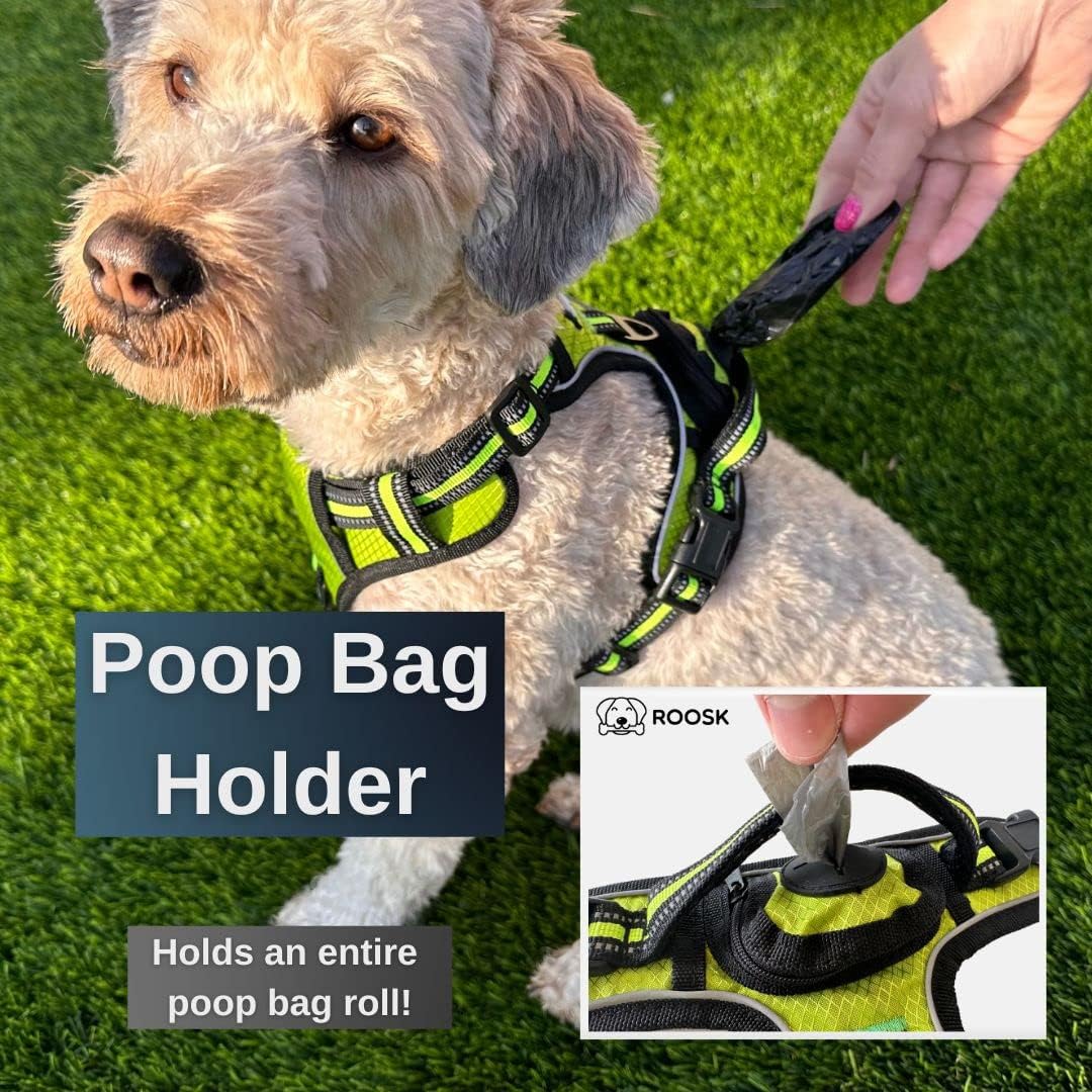 Arnés para perro  Sin tirones, reflectante, ajustable en 4 direcciones con soporte para bolsa de excrementos, máxima comodidad, suave, acolchado