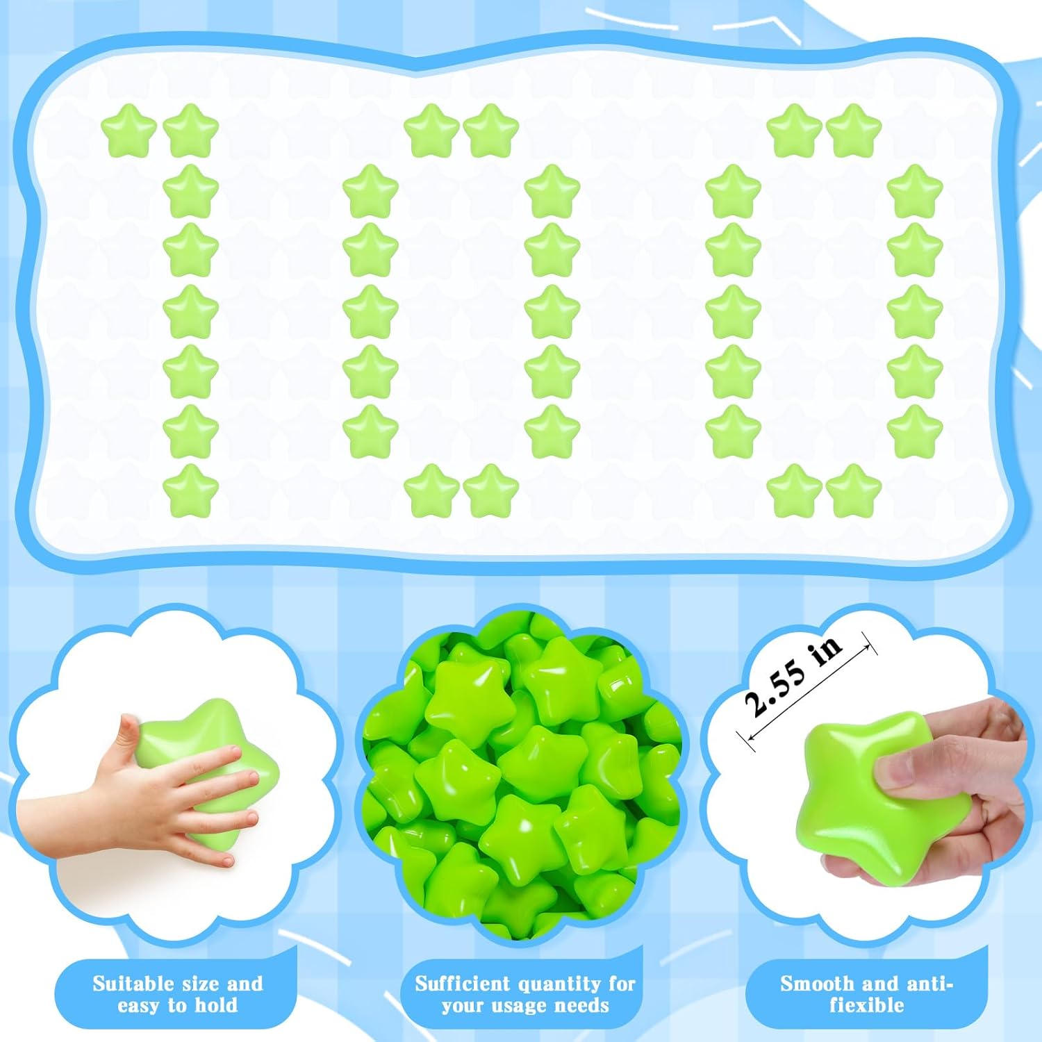 STARBOLO 100 bolas de estrella para niños pequeños, bola de plástico sin ftalatos, sin BPA, no tóxicas, a prueba de aplastamiento, tienda de
