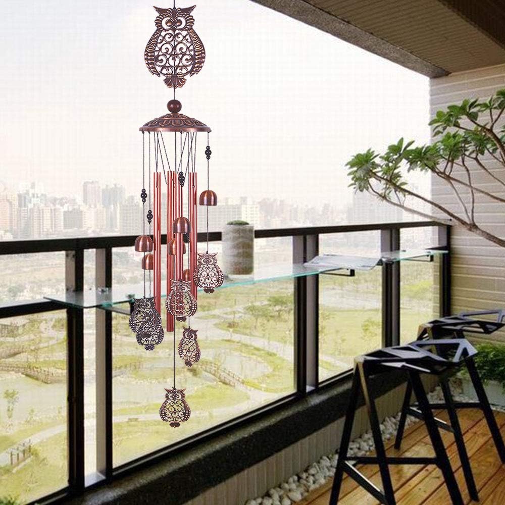 Campanillas de viento de búho para decoración de interiores y exteriores, con 4 tubos de aluminio, 6 campanas, 7 búhos, 37 pulgadas, impermeables,