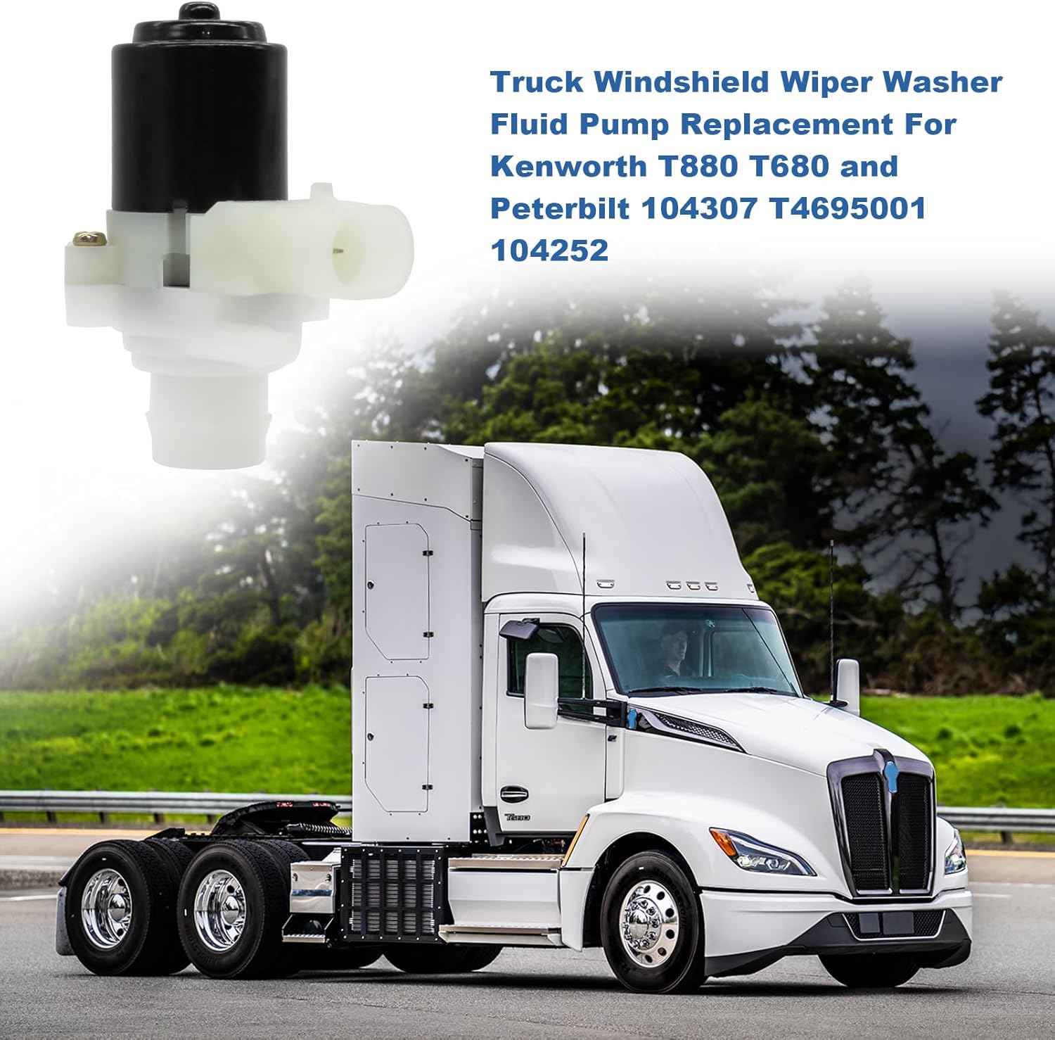 Paquete de 2 bombas de líquido para limpiaparabrisas de camión con arandelas de goma de repuesto para Kenworth T880 T680 y Peterbilt 104307 T4695001