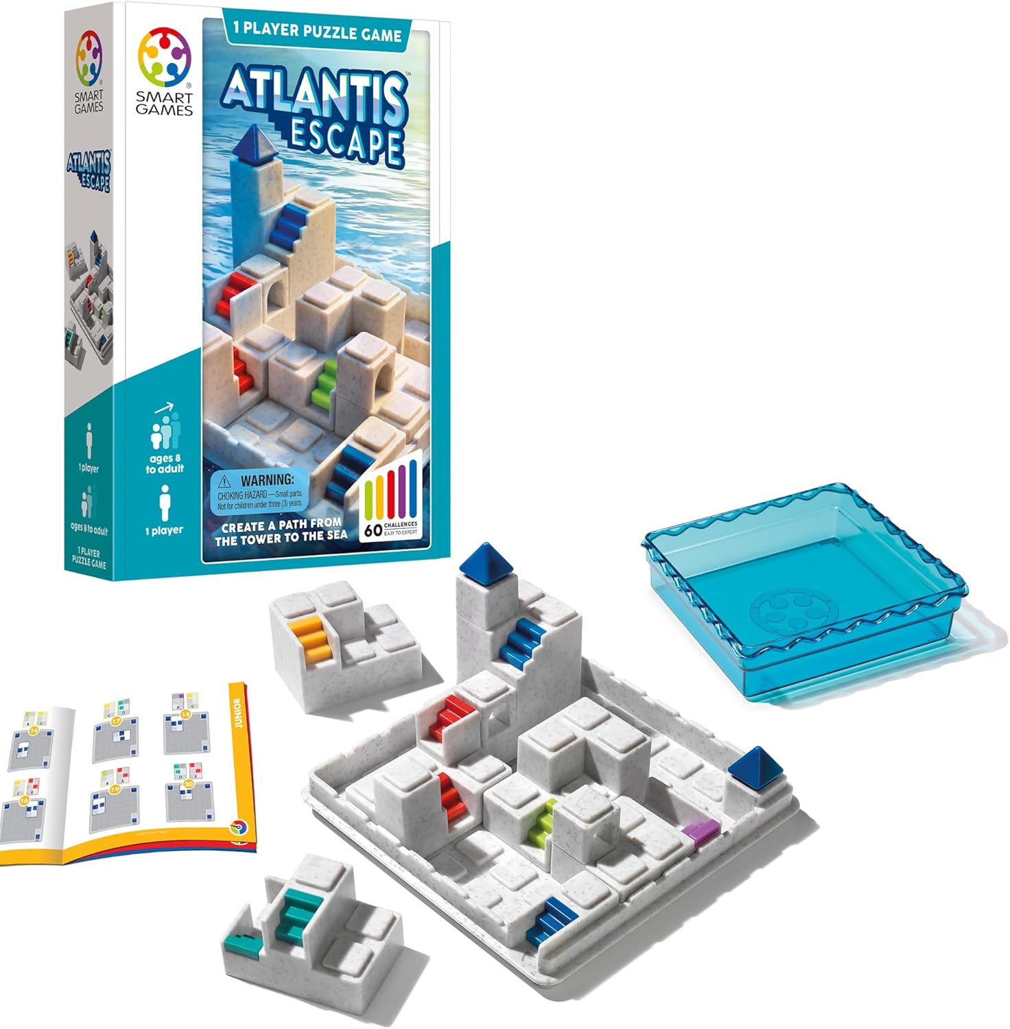 SmartGames Atlantis Escape un juego de viaje de construcción de caminos en 3D para niños y adultos, un juego de desarrollo de habilidades cognitivas