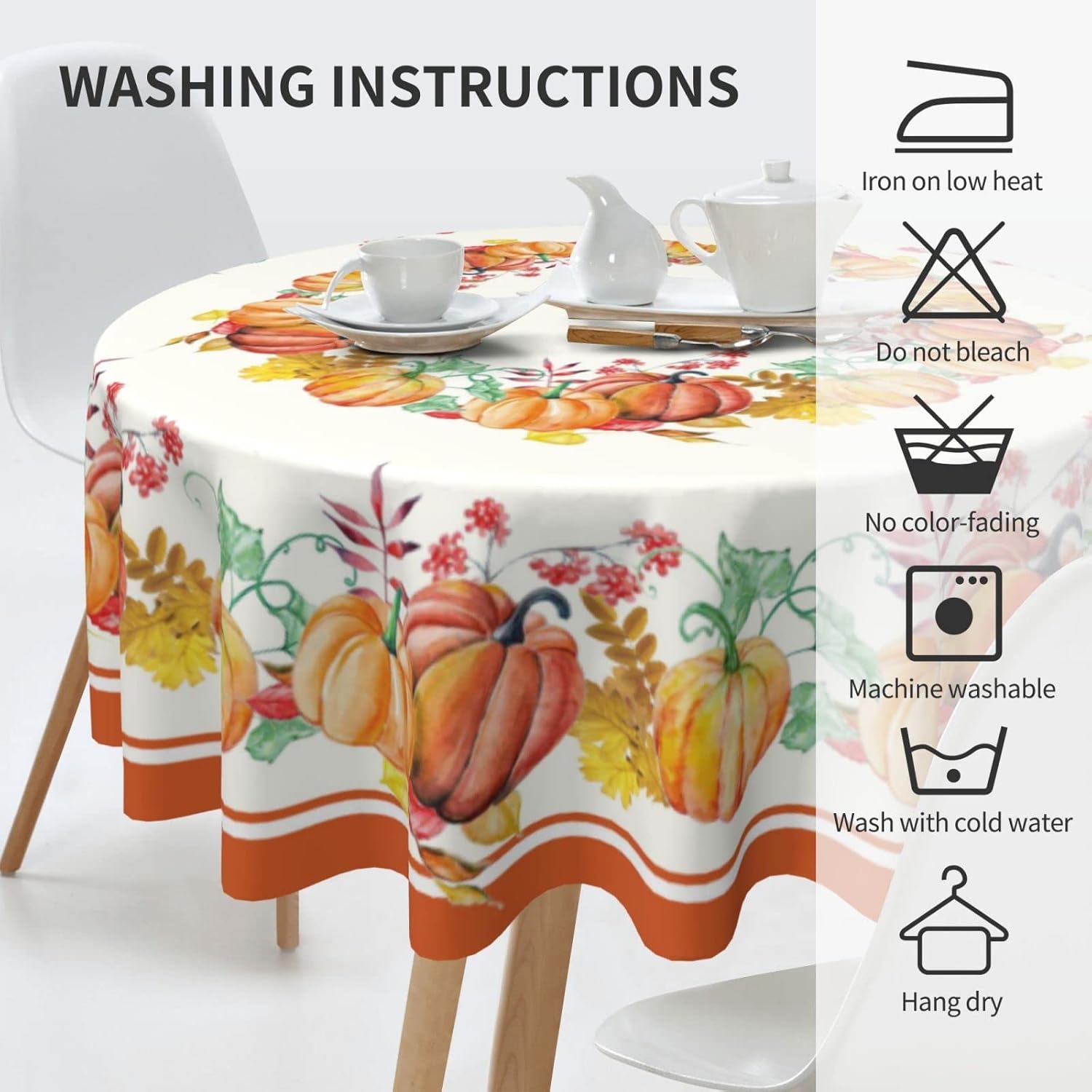 Mantel redondo de calabazas de otoño de 60 pulgadas, mantel de Acción de Gracias, hojas de arce, mantel impermeable para vacaciones, comedor,